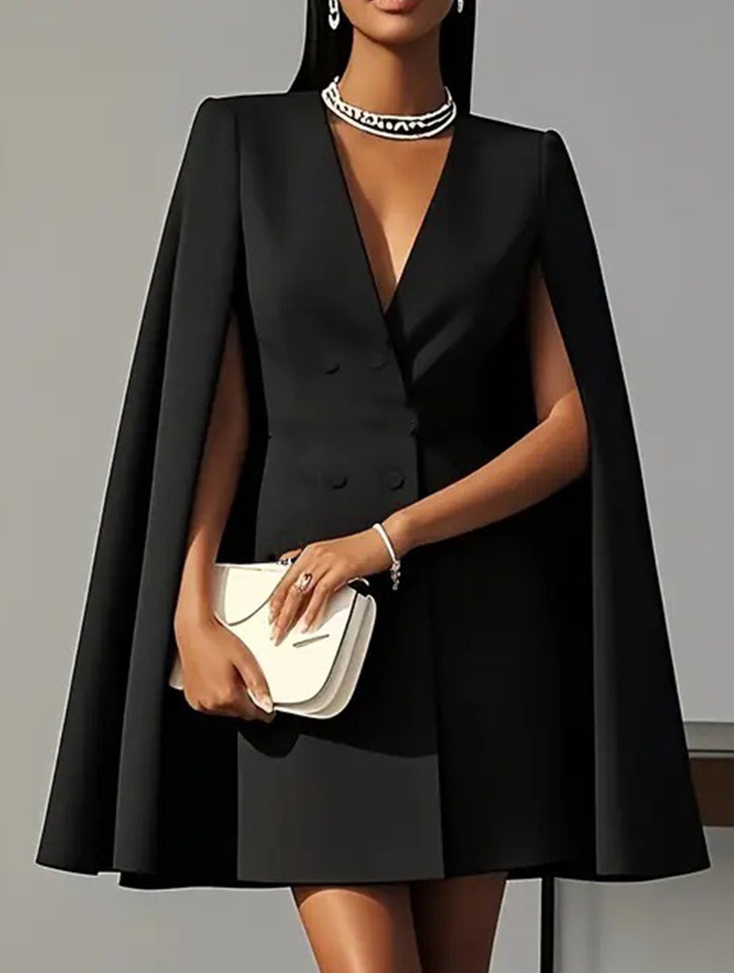 Double Breasted Cape Blazer Dress_CWOCO00653