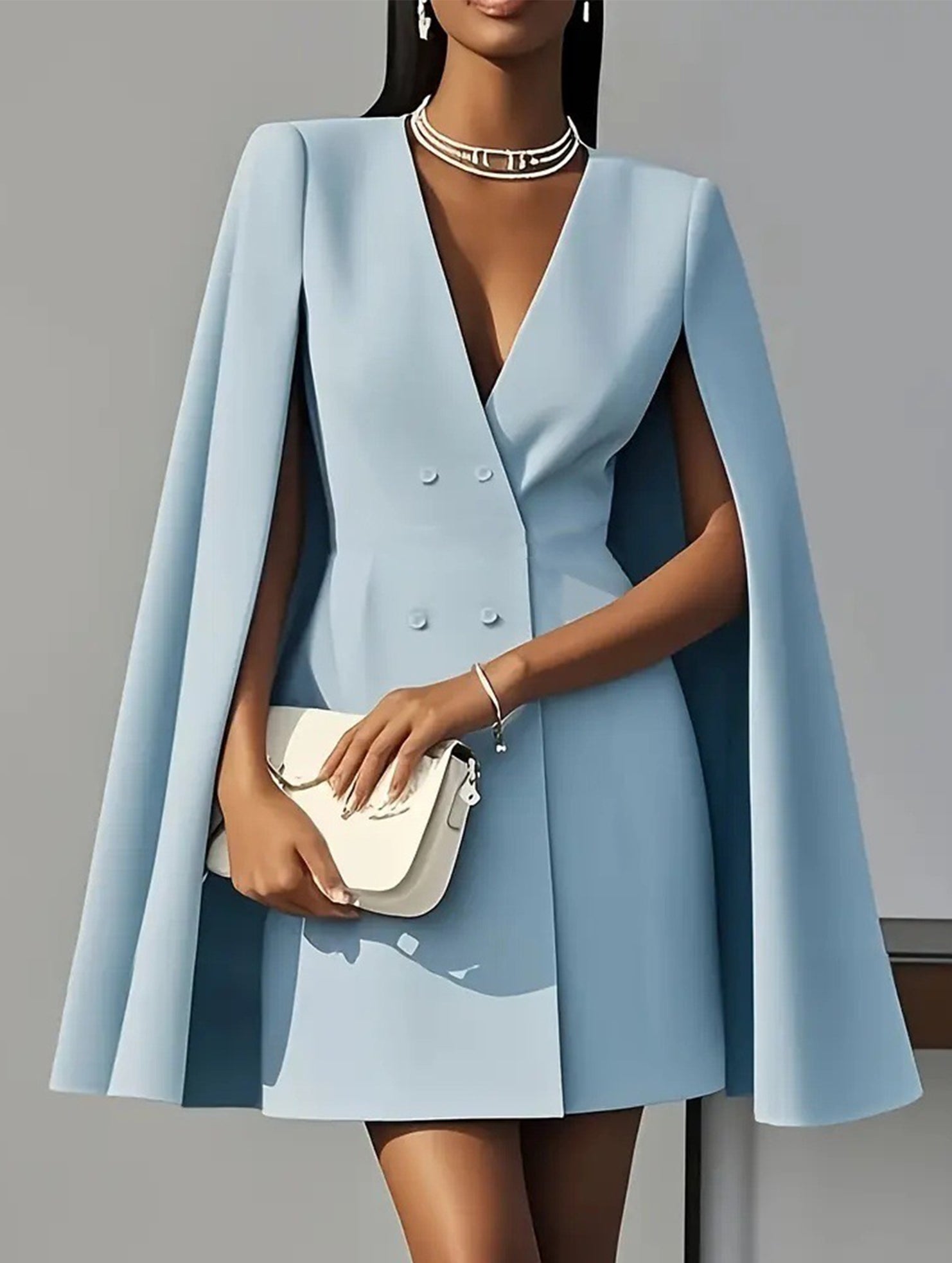 Double Breasted Cape Blazer Dress_CWOCO00653