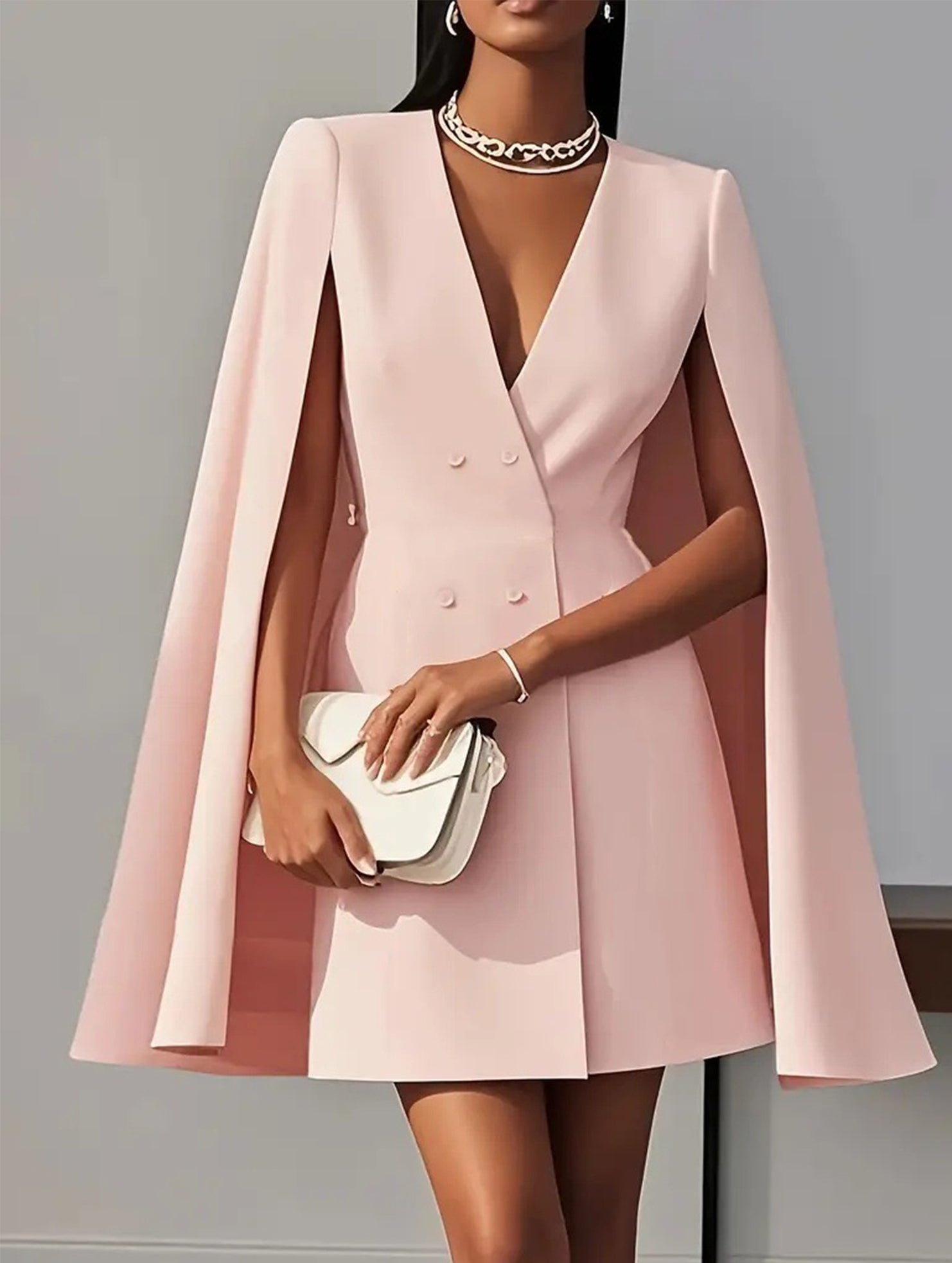 Double Breasted Cape Blazer Dress_CWOCO00653
