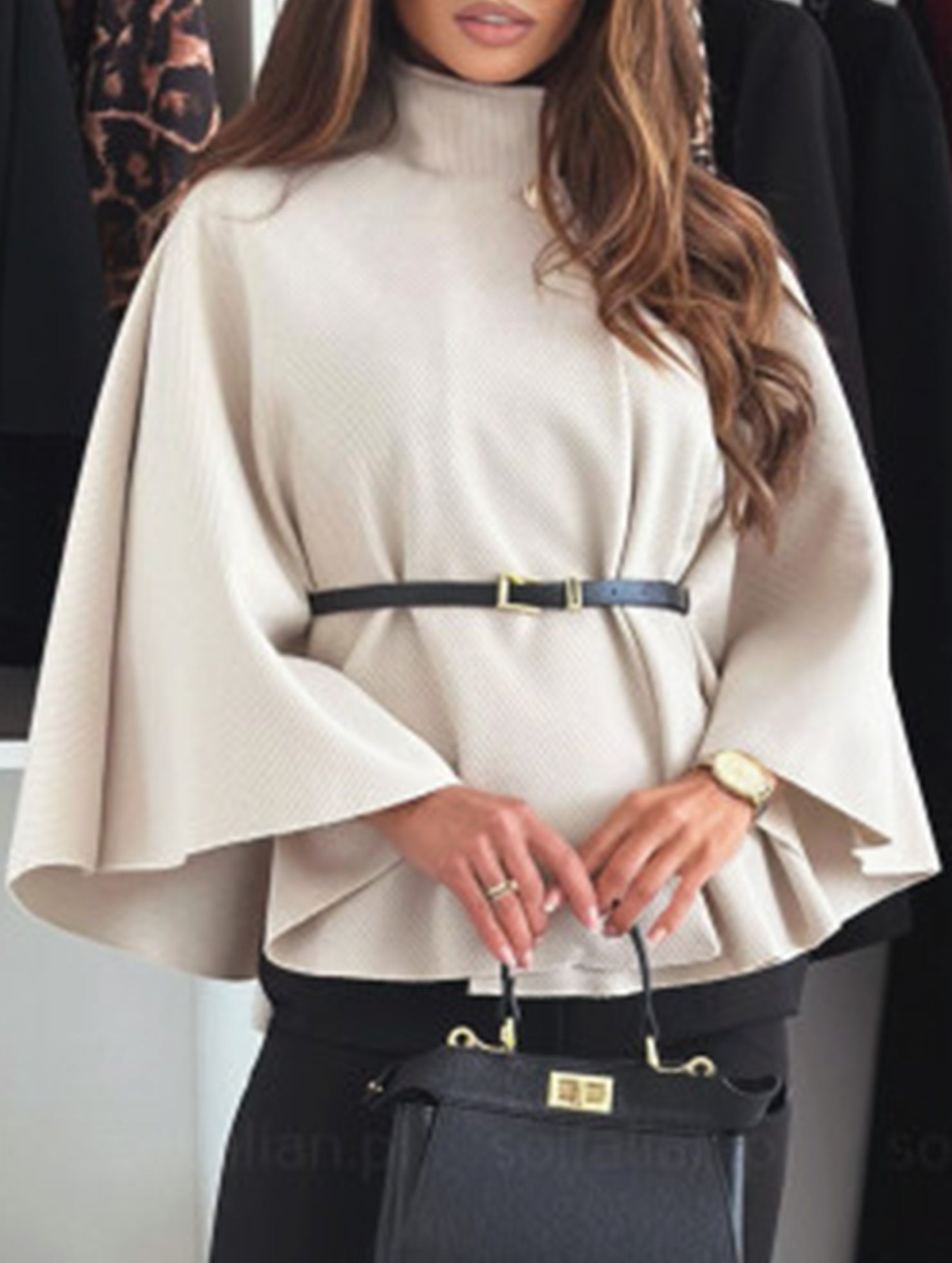 Wool Cape Coat with Waist Tie_CWOCO00654