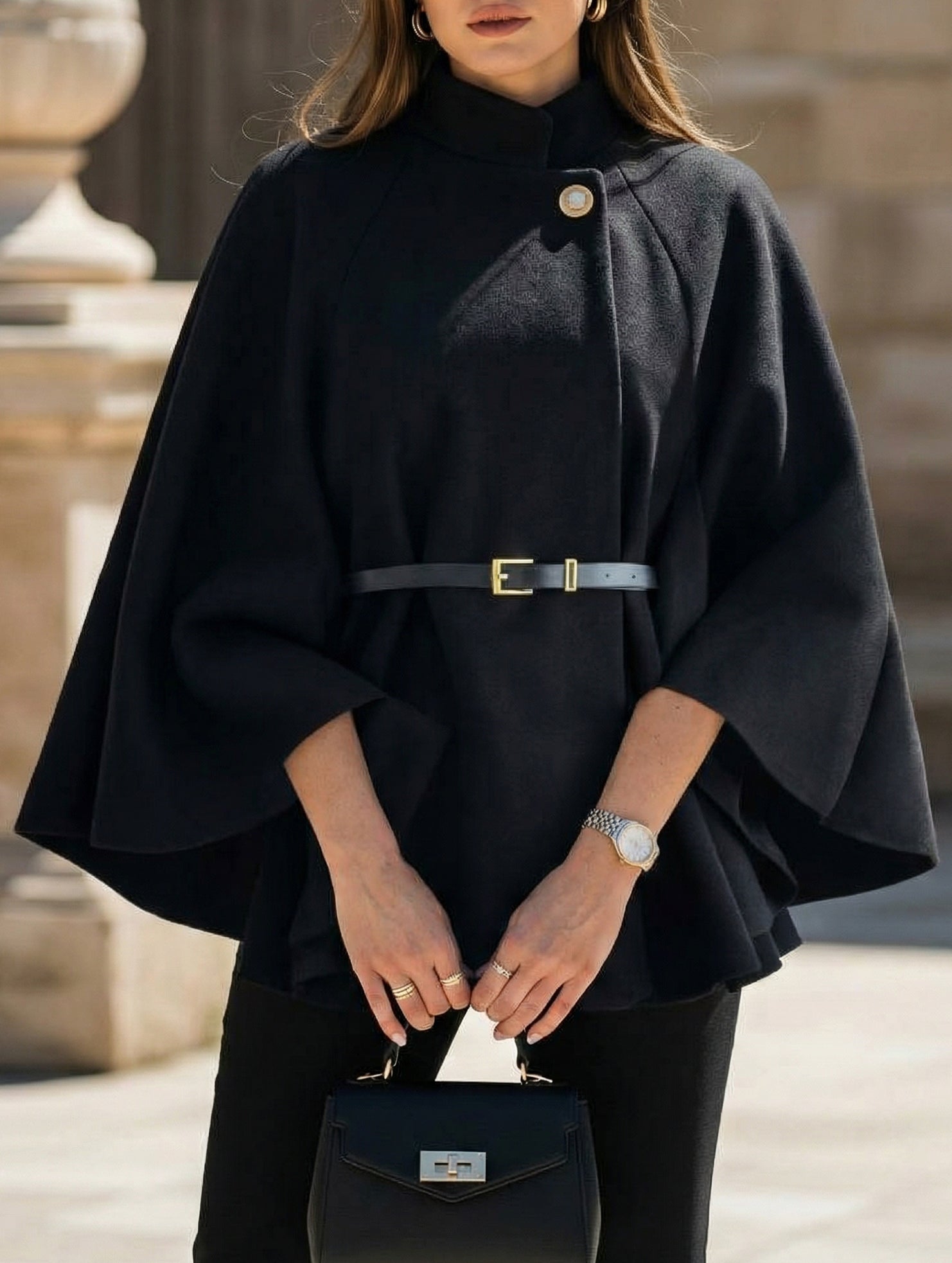 Wool Cape Coat with Waist Tie_CWOCO00654