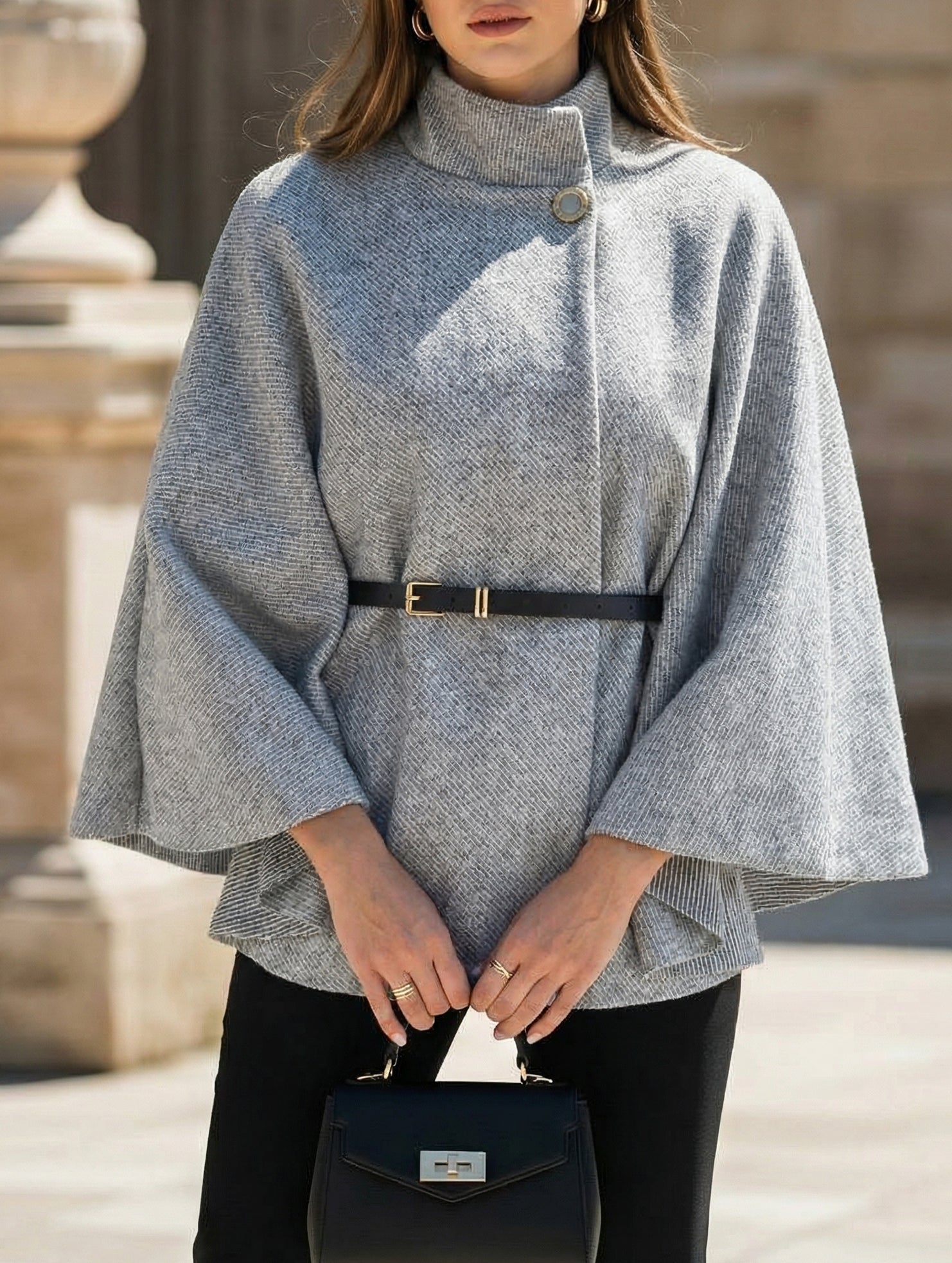 Wool Cape Coat with Waist Tie_CWOCO00654