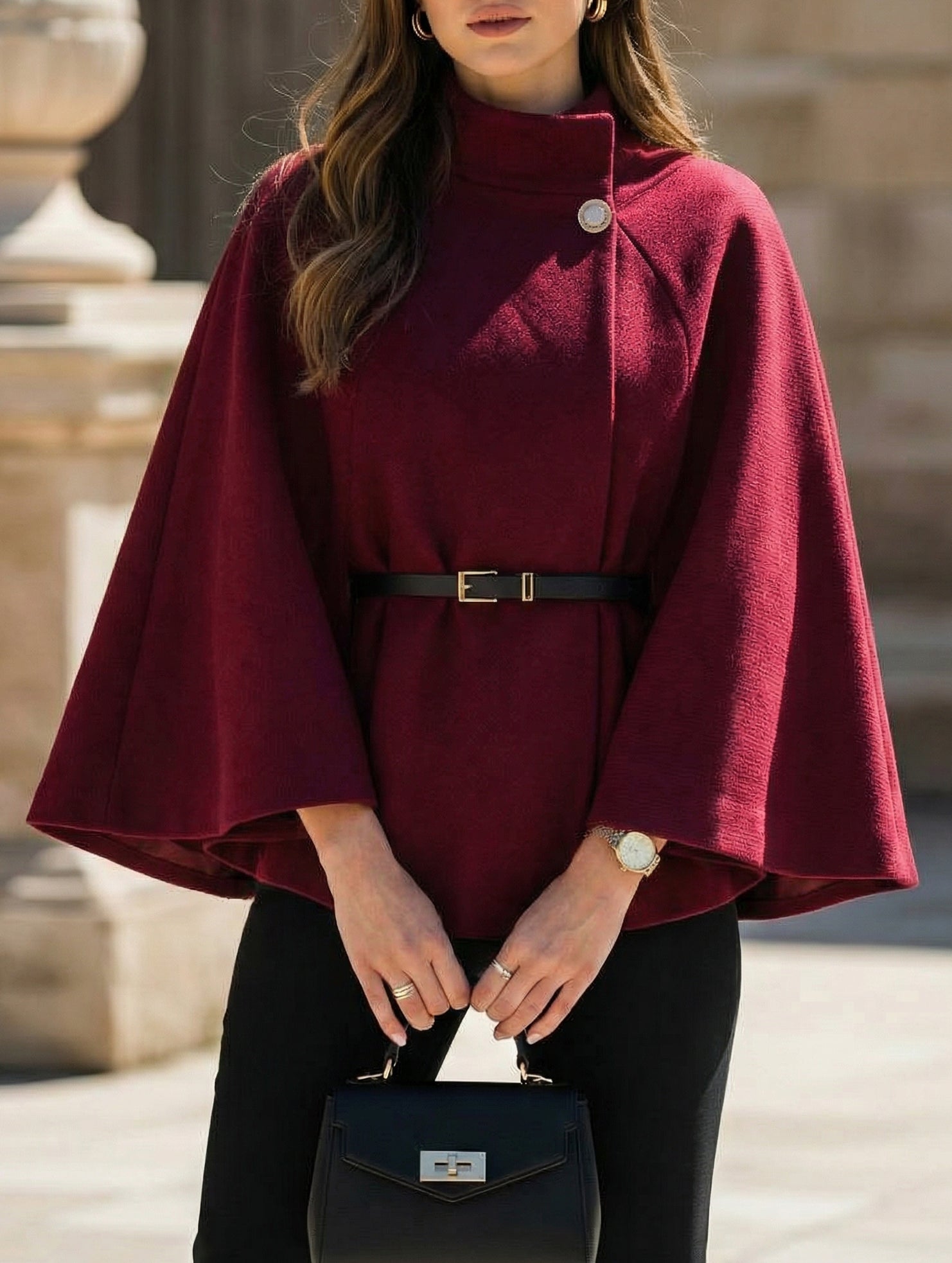 Wool Cape Coat with Waist Tie_CWOCO00654