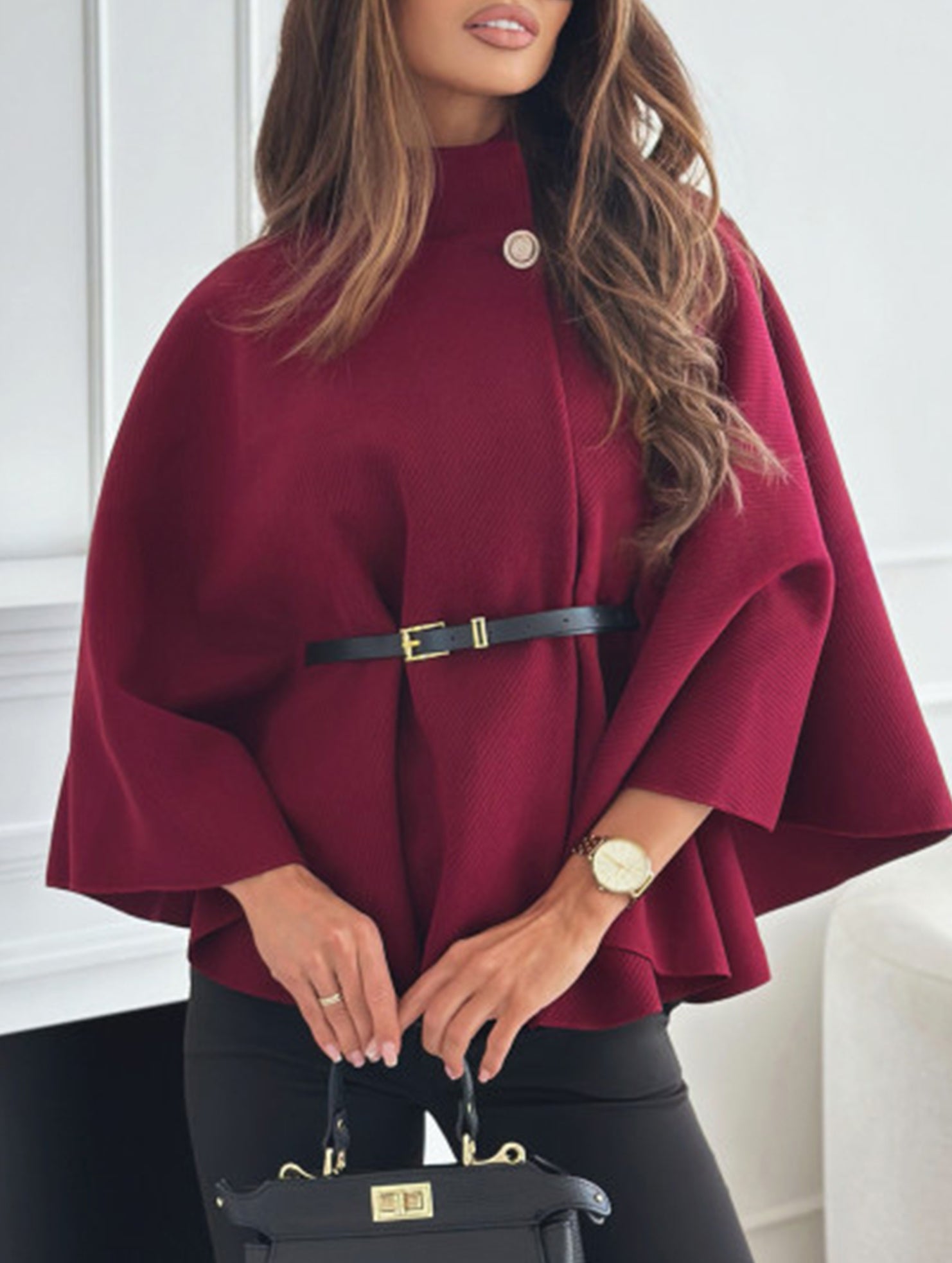 Wool Cape Coat with Waist Tie_CWOCO00654