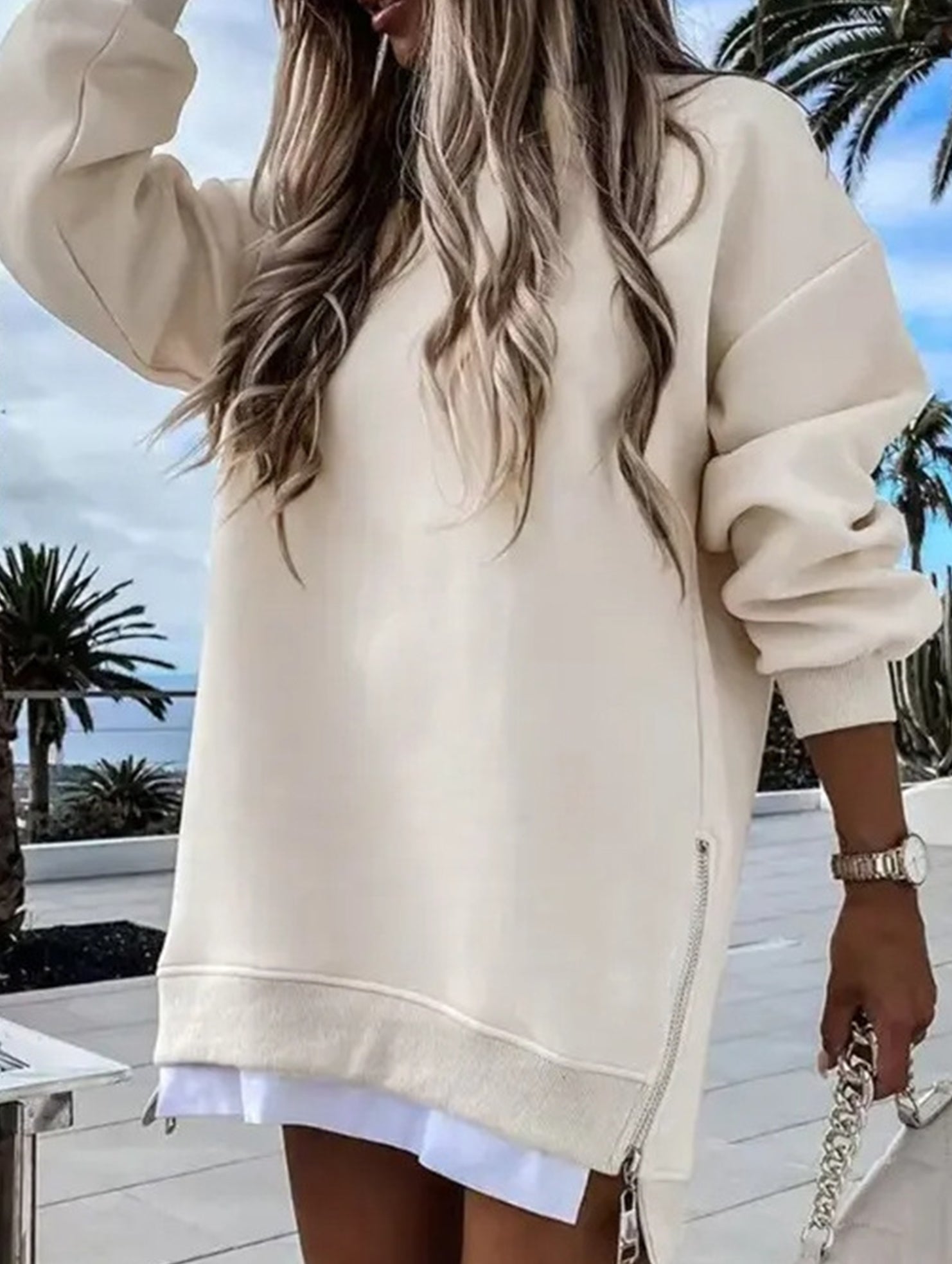 Side Zip Patchwork Pullover Sweatshirt_CWOCO00656