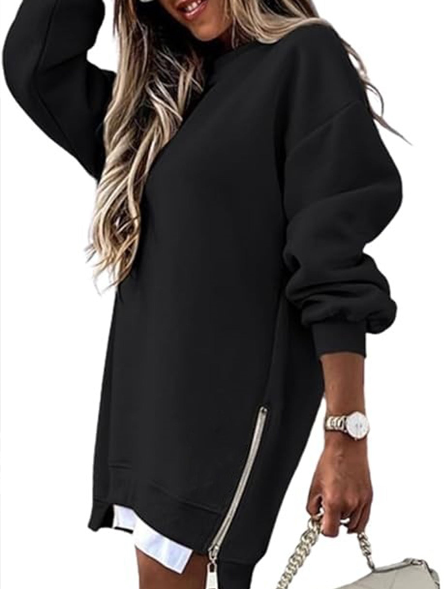 Side Zip Patchwork Pullover Sweatshirt_CWOCO00656