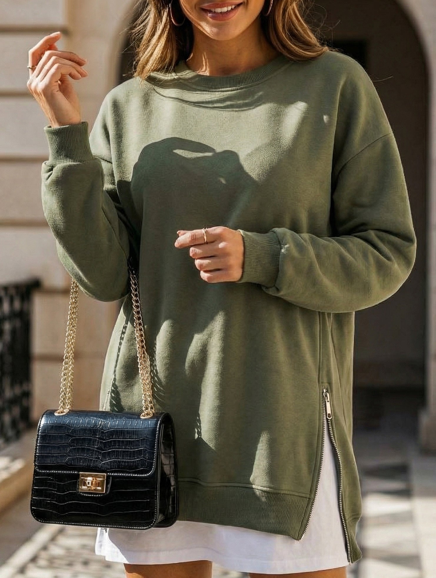 Side Zip Patchwork Pullover Sweatshirt_CWOCO00656