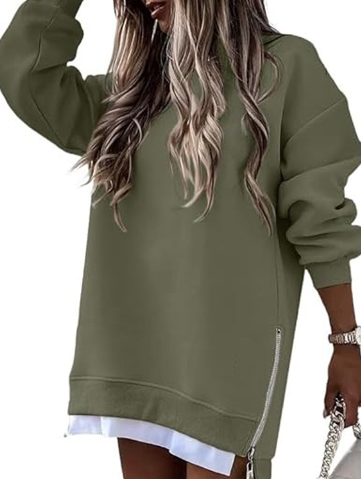 Side Zip Patchwork Pullover Sweatshirt_CWOCO00656