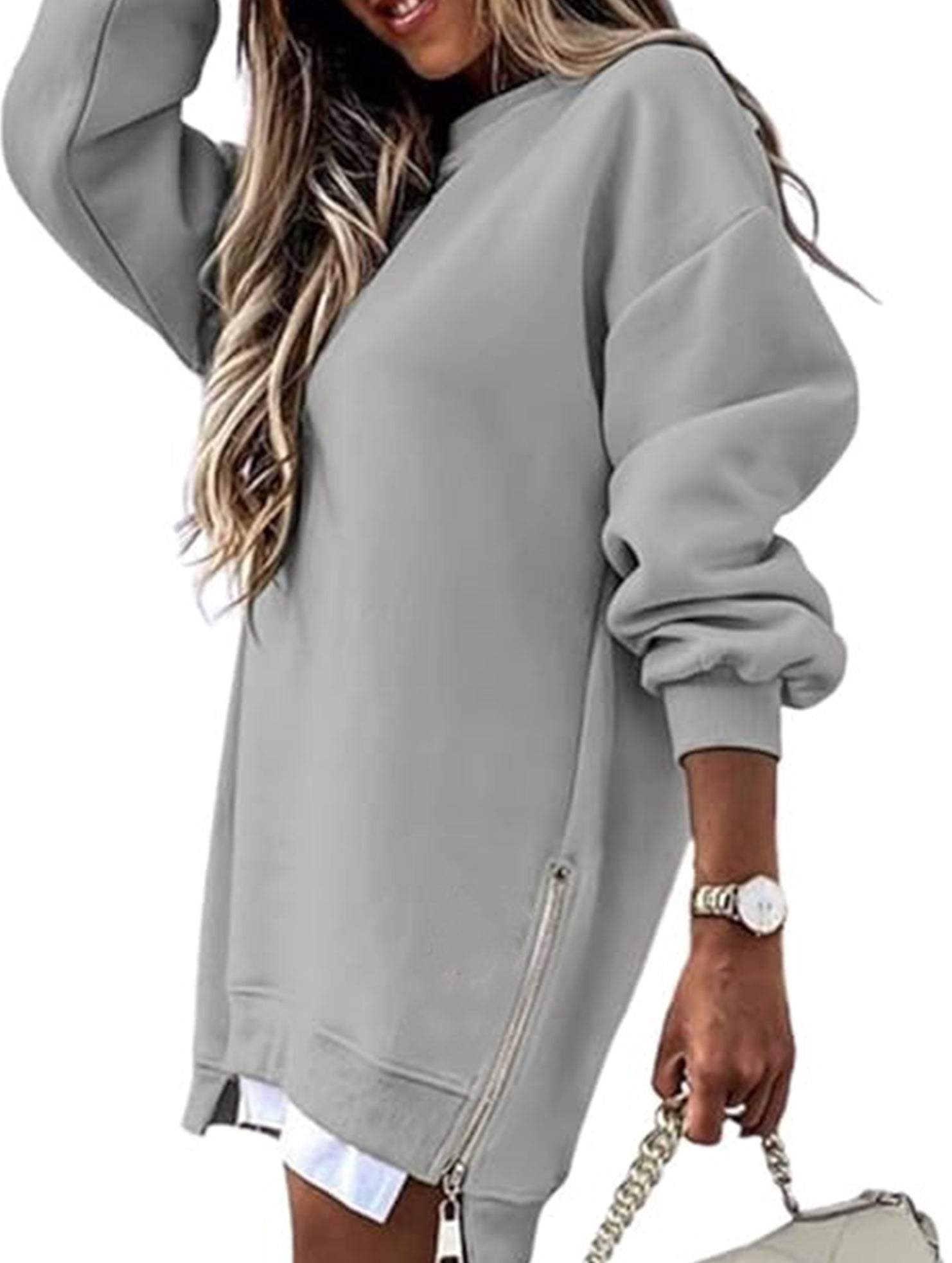 Side Zip Patchwork Pullover Sweatshirt_CWOCO00656