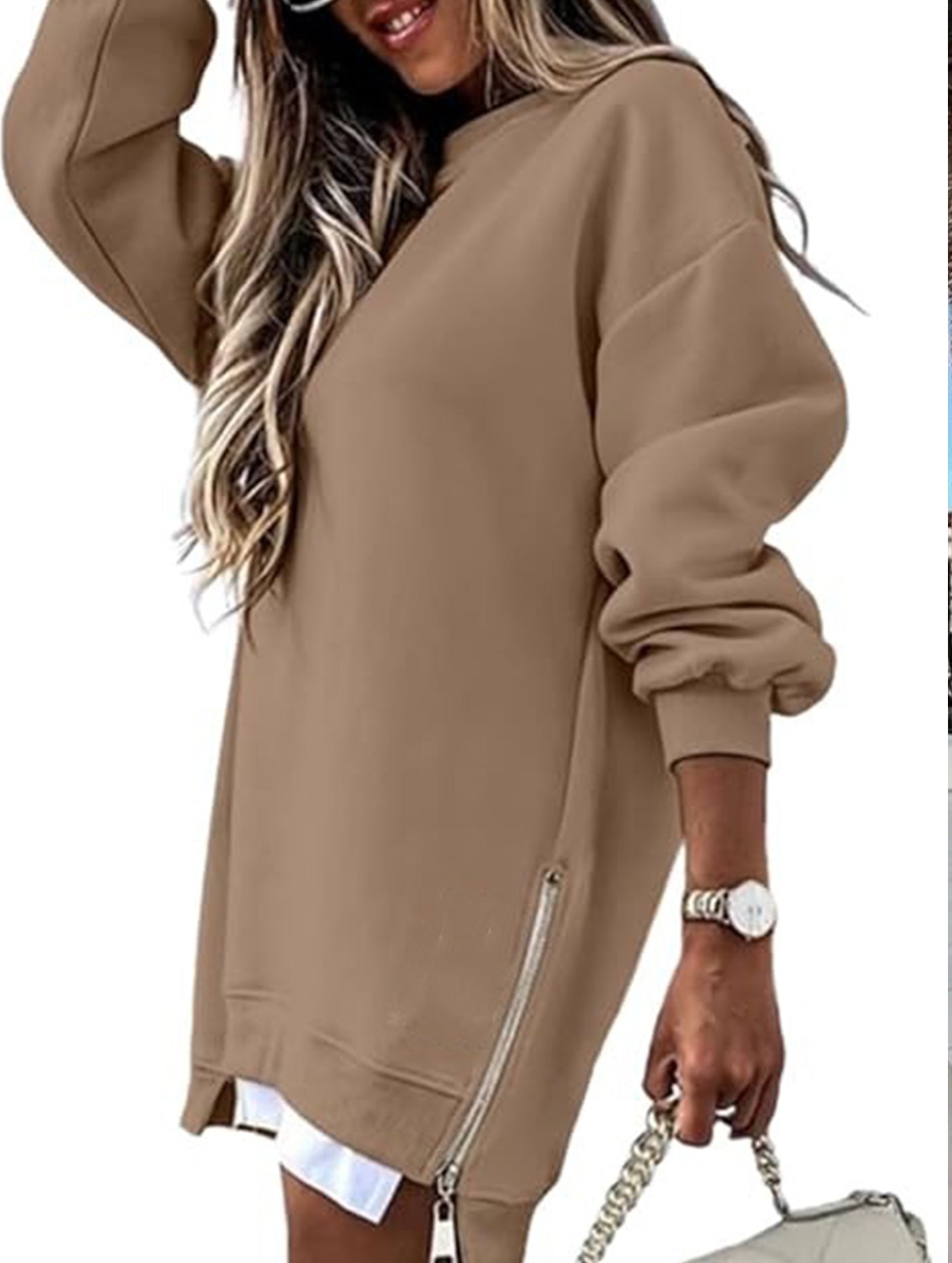 Side Zip Patchwork Pullover Sweatshirt_CWOCO00656