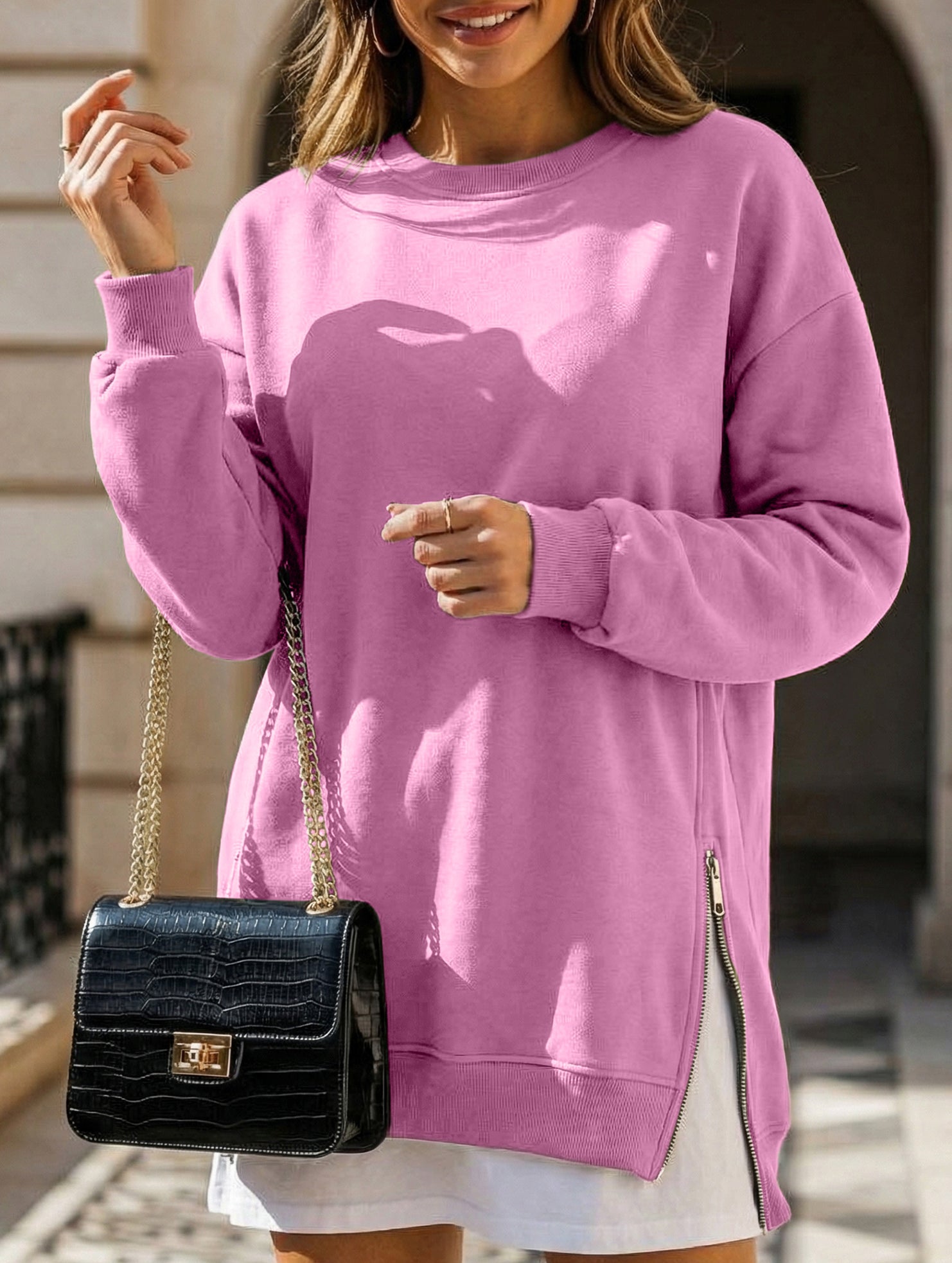 Side Zip Patchwork Pullover Sweatshirt_CWOCO00656