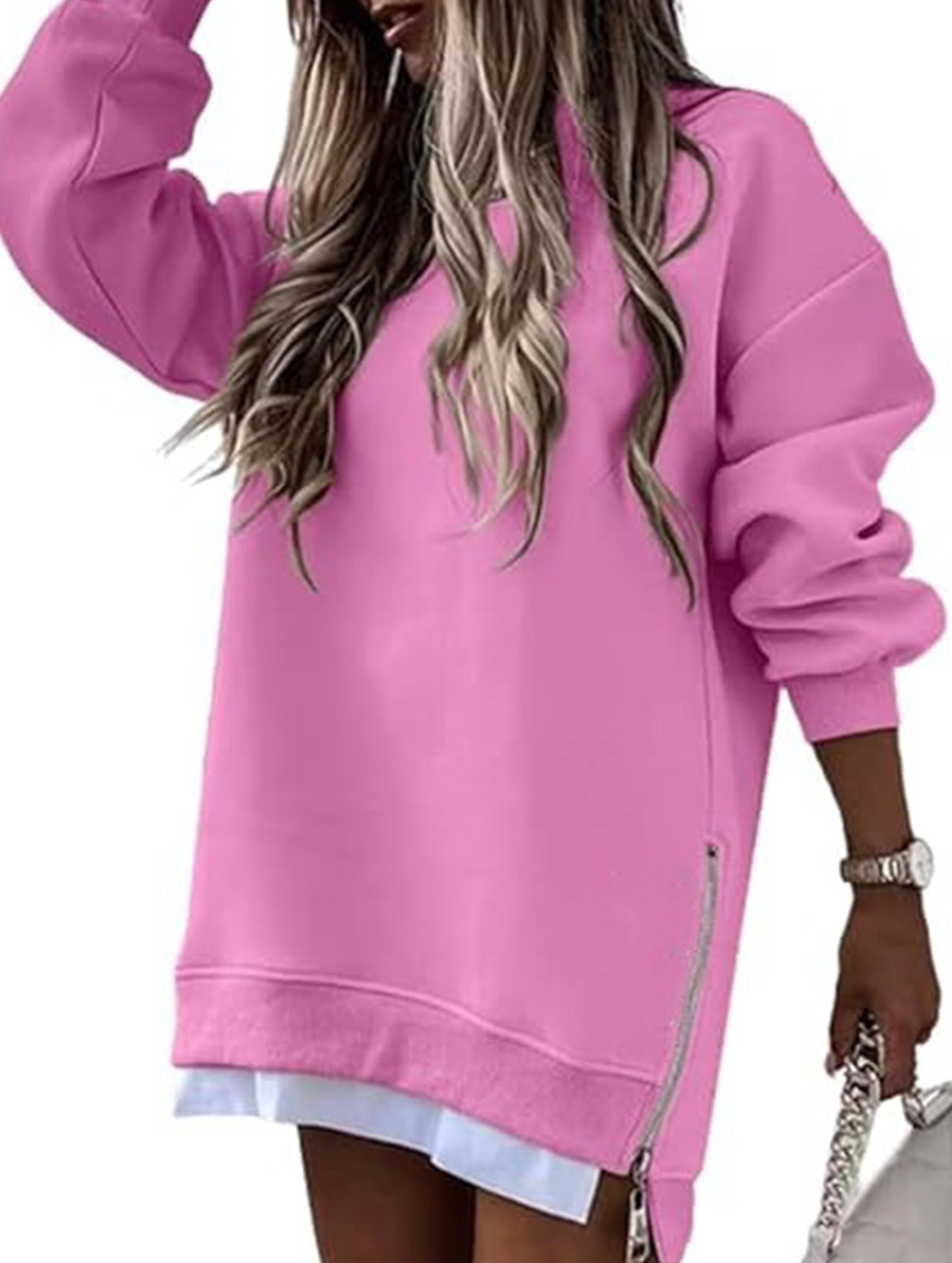 Side Zip Patchwork Pullover Sweatshirt_CWOCO00656