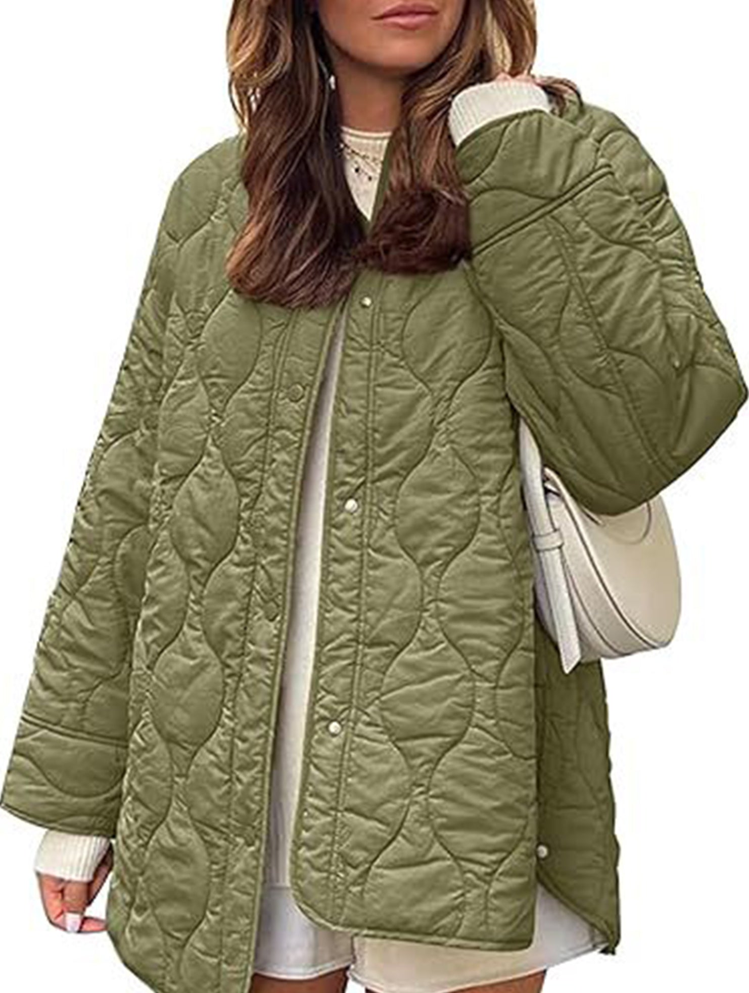 Simple solid color round neck loose cotton coat_CWOCO00703