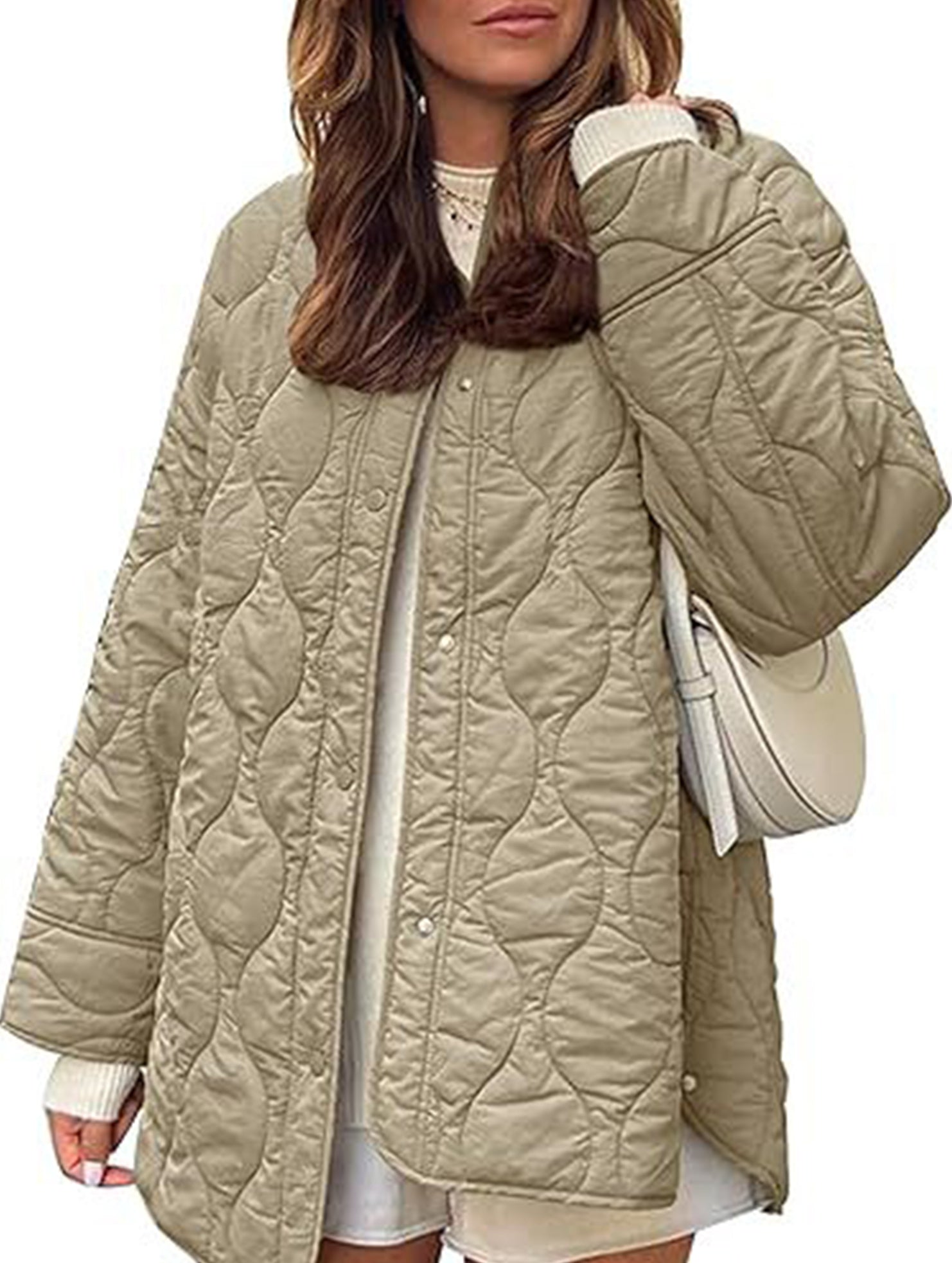 Simple solid color round neck loose cotton coat_CWOCO00703