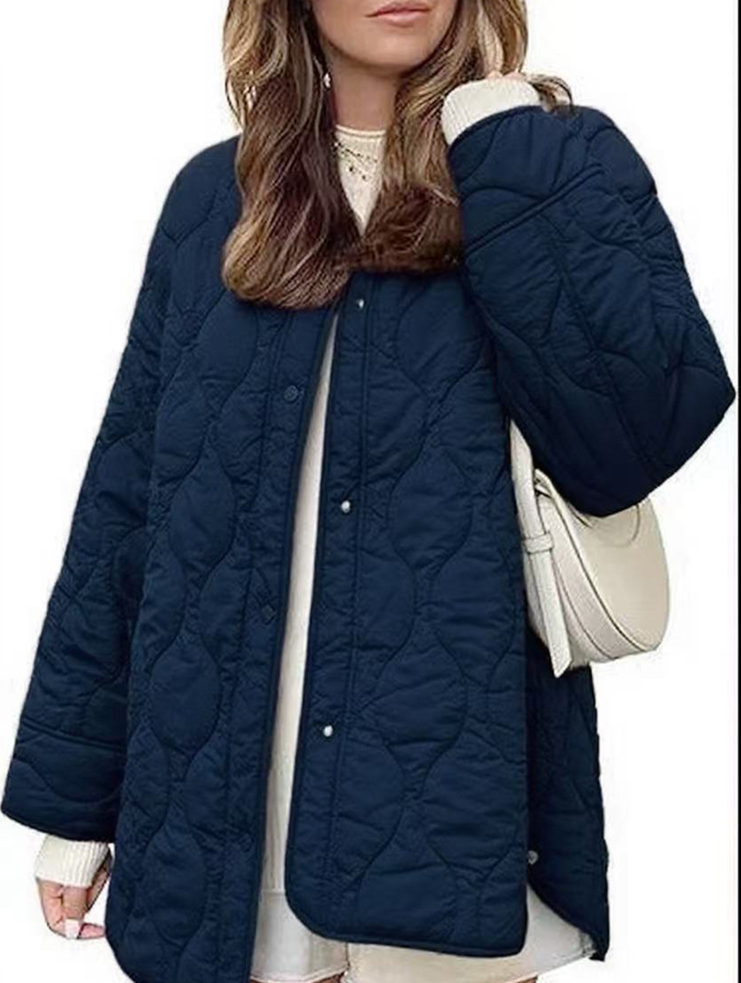 Simple solid color round neck loose cotton coat_CWOCO00703