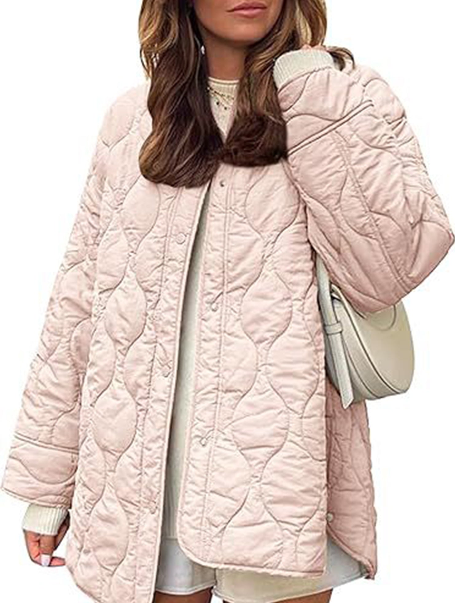 Simple solid color round neck loose cotton coat_CWOCO00703