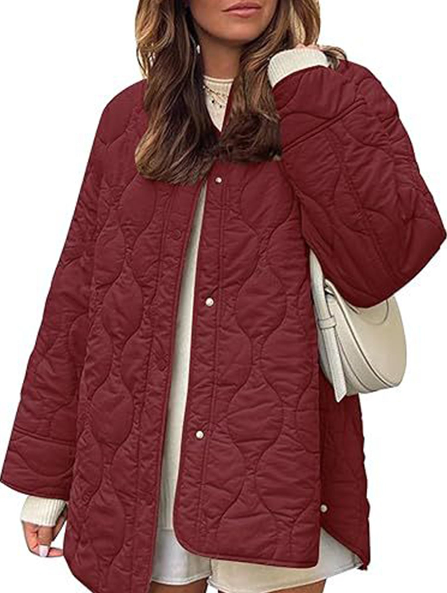 Simple solid color round neck loose cotton coat_CWOCO00703