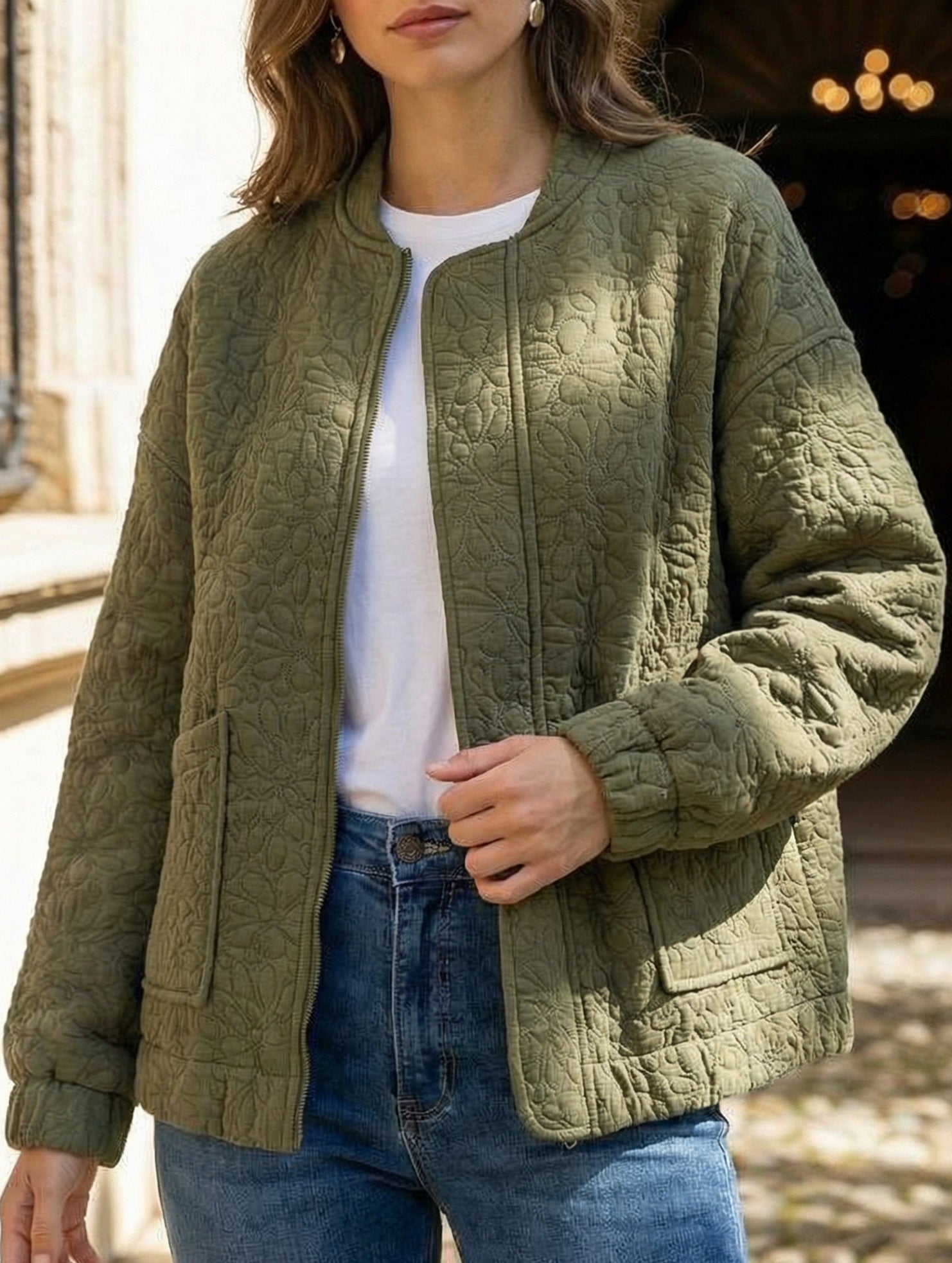 Women's Casual Jacquard Zipper Long-Sleeved Jacket_CWOCO00704