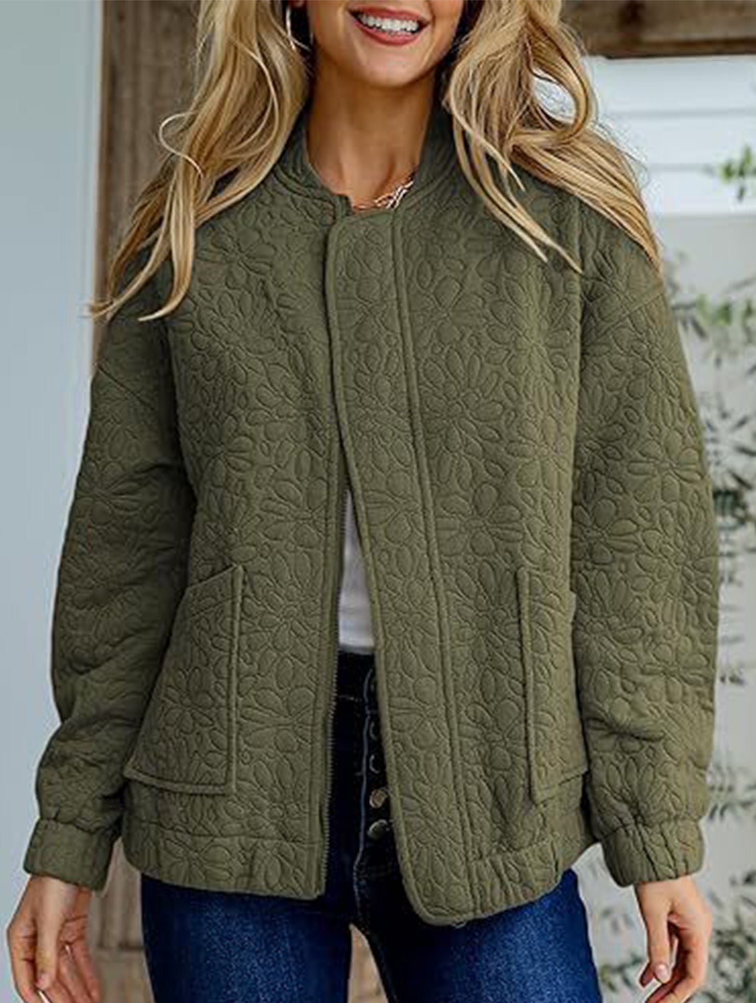Women's Casual Jacquard Zipper Long-Sleeved Jacket_CWOCO00704