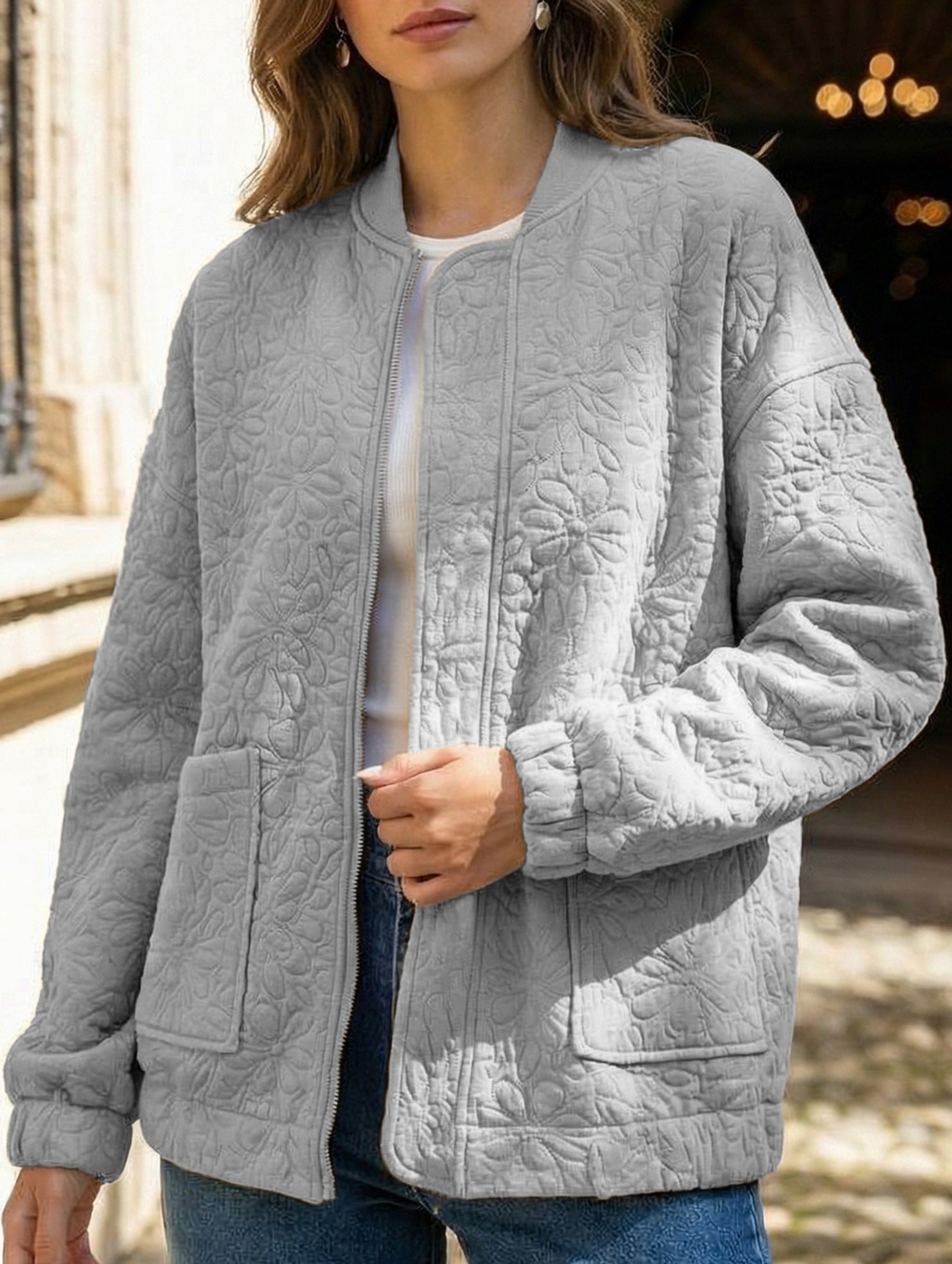 Women's Casual Jacquard Zipper Long-Sleeved Jacket_CWOCO00704