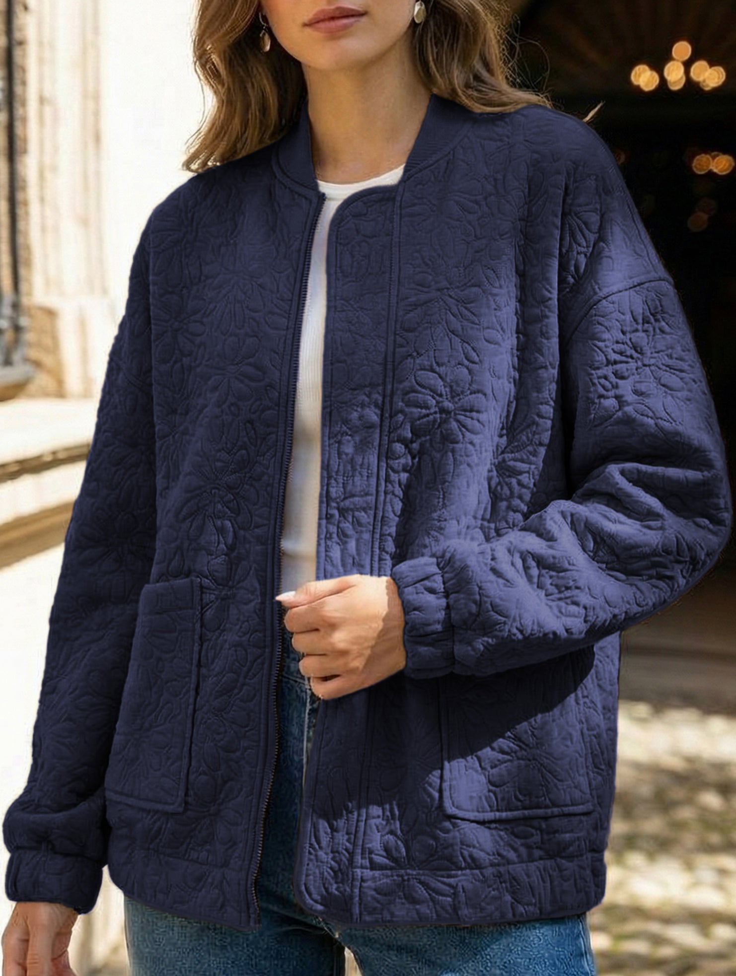 Women's Casual Jacquard Zipper Long-Sleeved Jacket_CWOCO00704