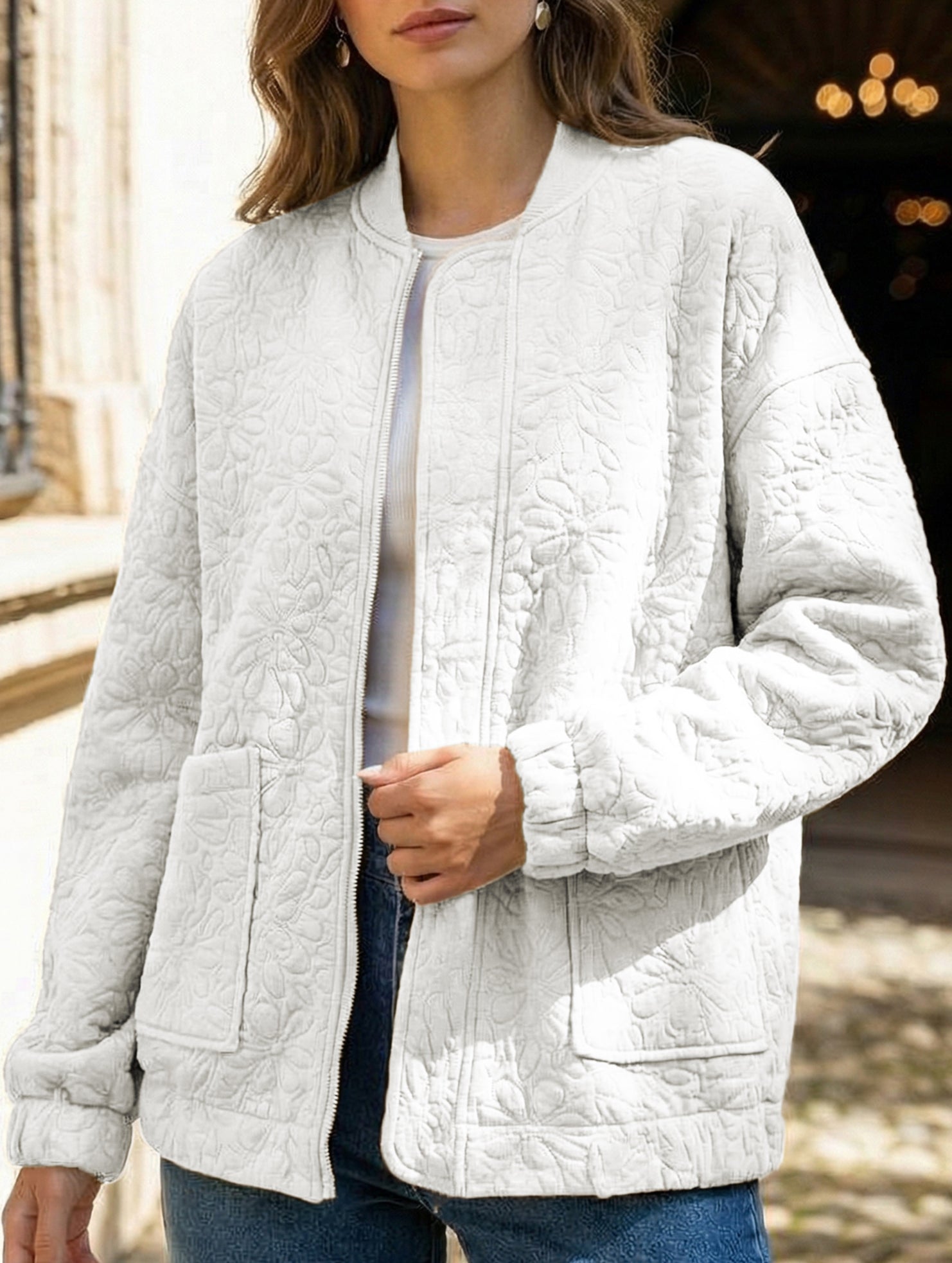 Women's Casual Jacquard Zipper Long-Sleeved Jacket_CWOCO00704
