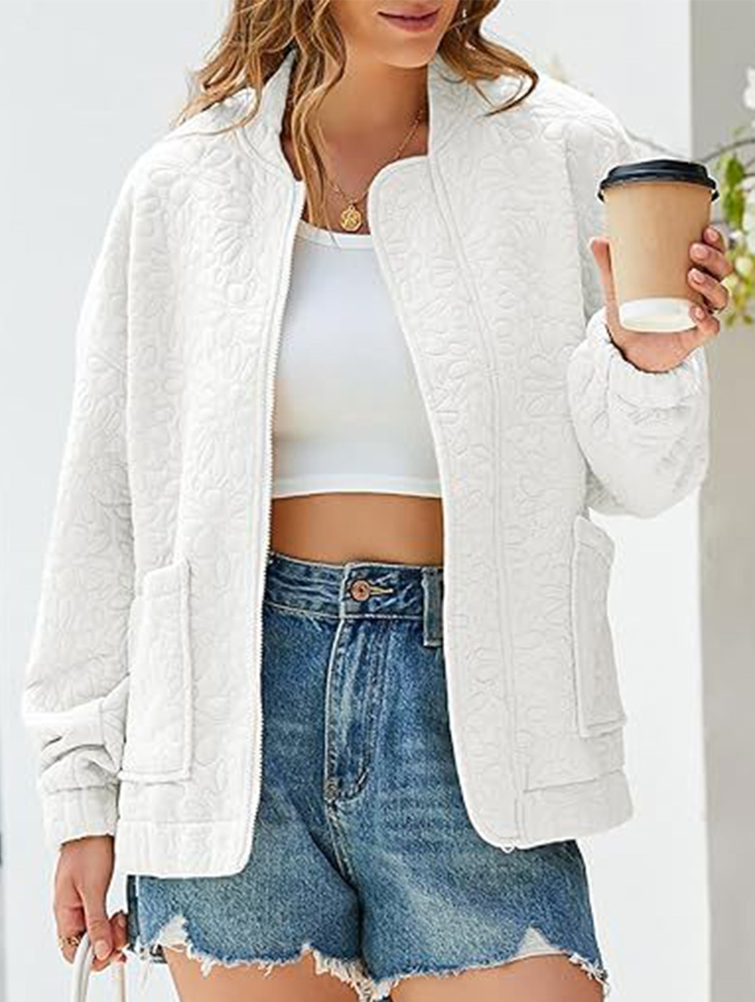Women's Casual Jacquard Zipper Long-Sleeved Jacket_CWOCO00704