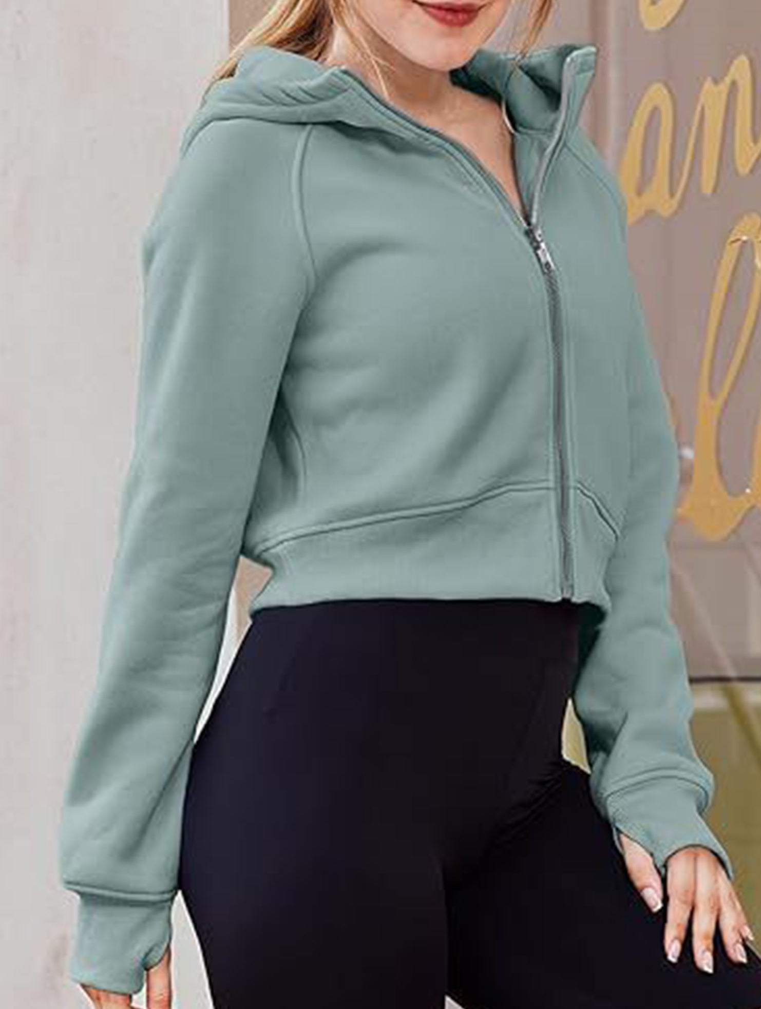 Women's Hooded Short Casual Fleece Sweatshirt_CWOCO00736