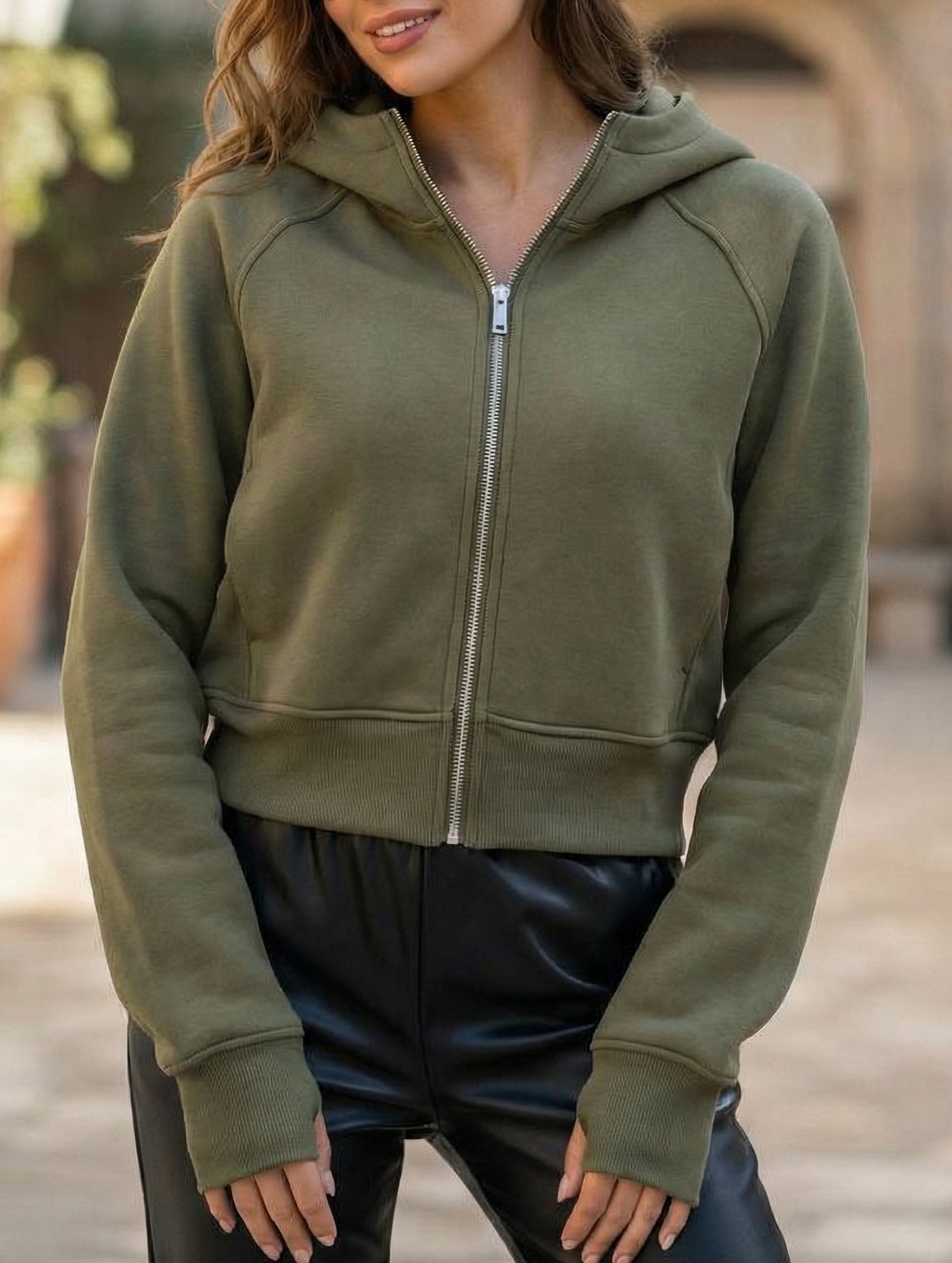 Women's Hooded Short Casual Fleece Sweatshirt_CWOCO00736