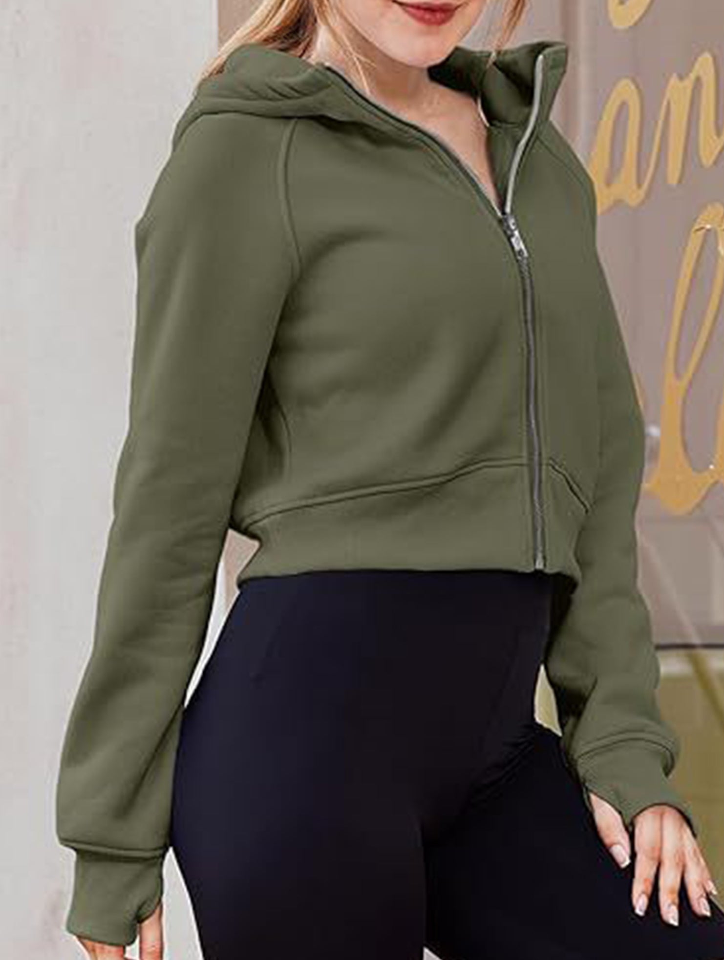 Women's Hooded Short Casual Fleece Sweatshirt_CWOCO00736