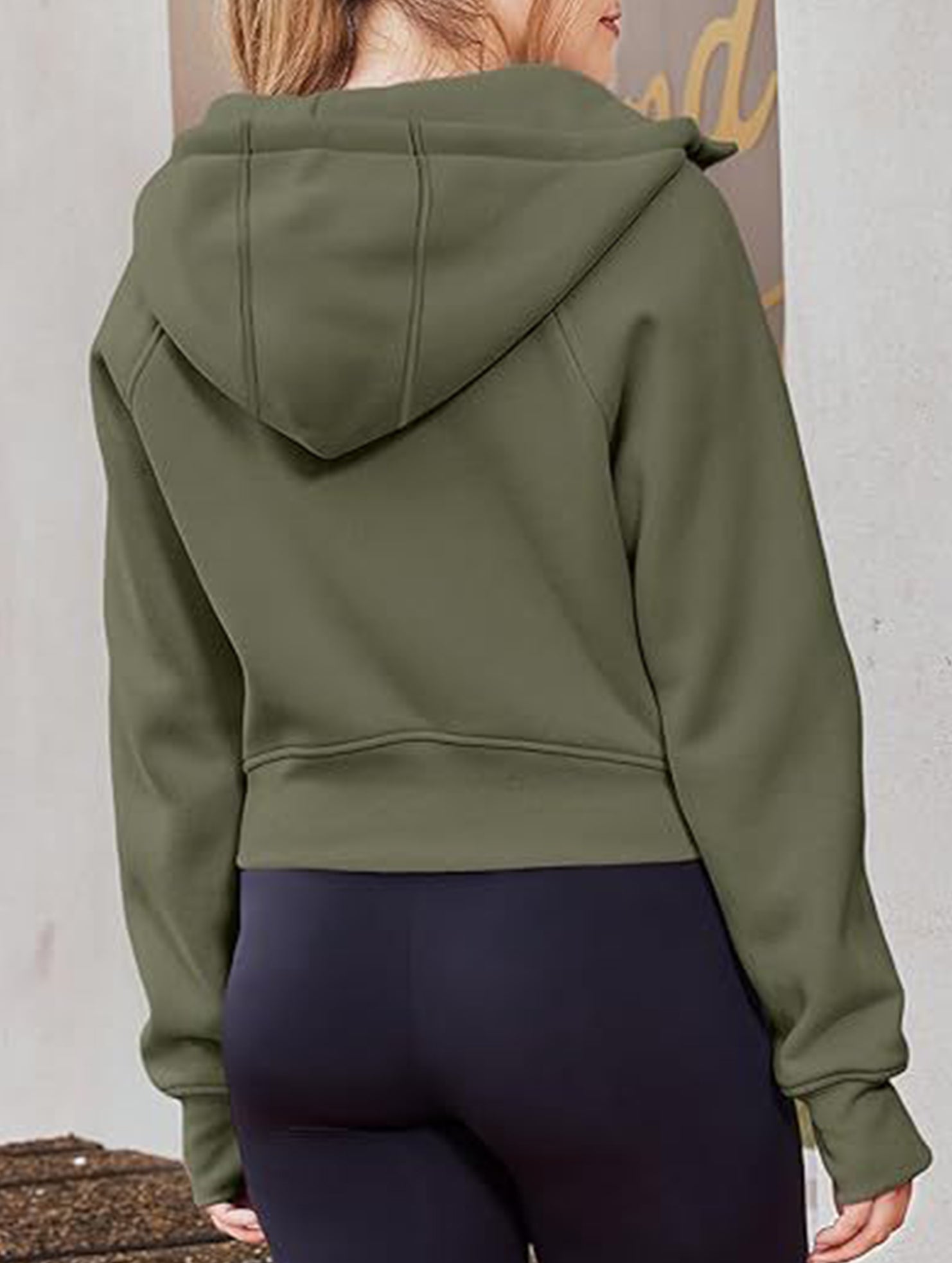 Women's Hooded Short Casual Fleece Sweatshirt_CWOCO00736