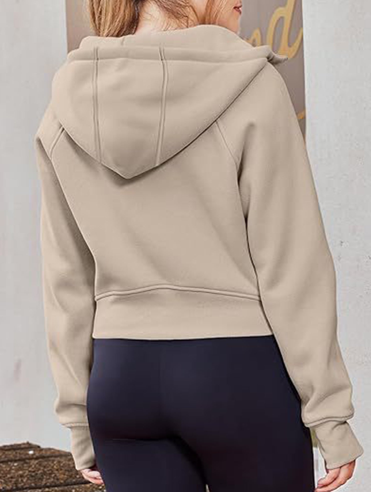 Women's Hooded Short Casual Fleece Sweatshirt_CWOCO00736