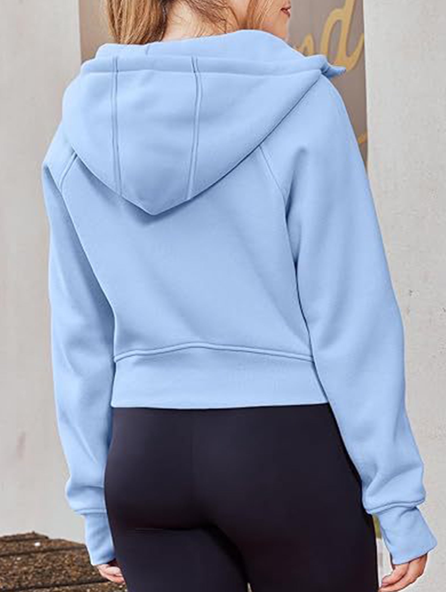 Women's Hooded Short Casual Fleece Sweatshirt_CWOCO00736