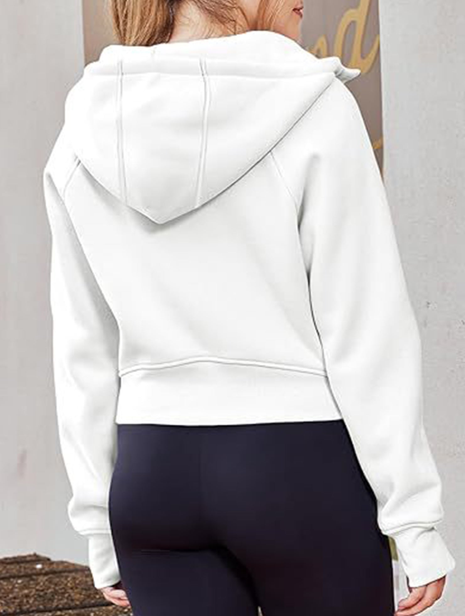 Women's Hooded Short Casual Fleece Sweatshirt_CWOCO00736