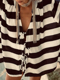 Striped color-blocked bow tie knit cardigan