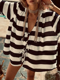 Striped color-blocked bow tie knit cardigan