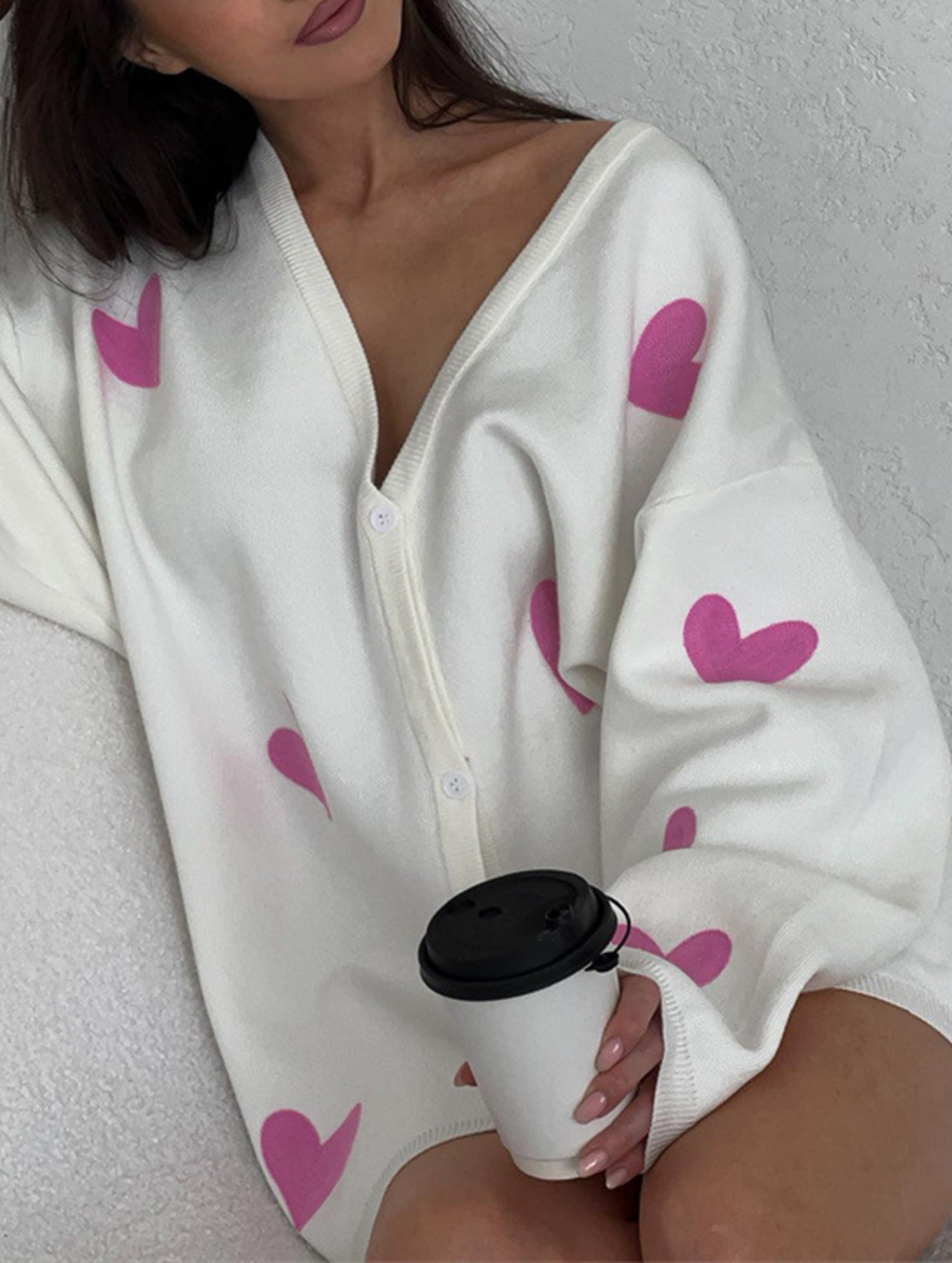 Heart Embroidery Loose Knit Cardigan for Women_CWOCO00753