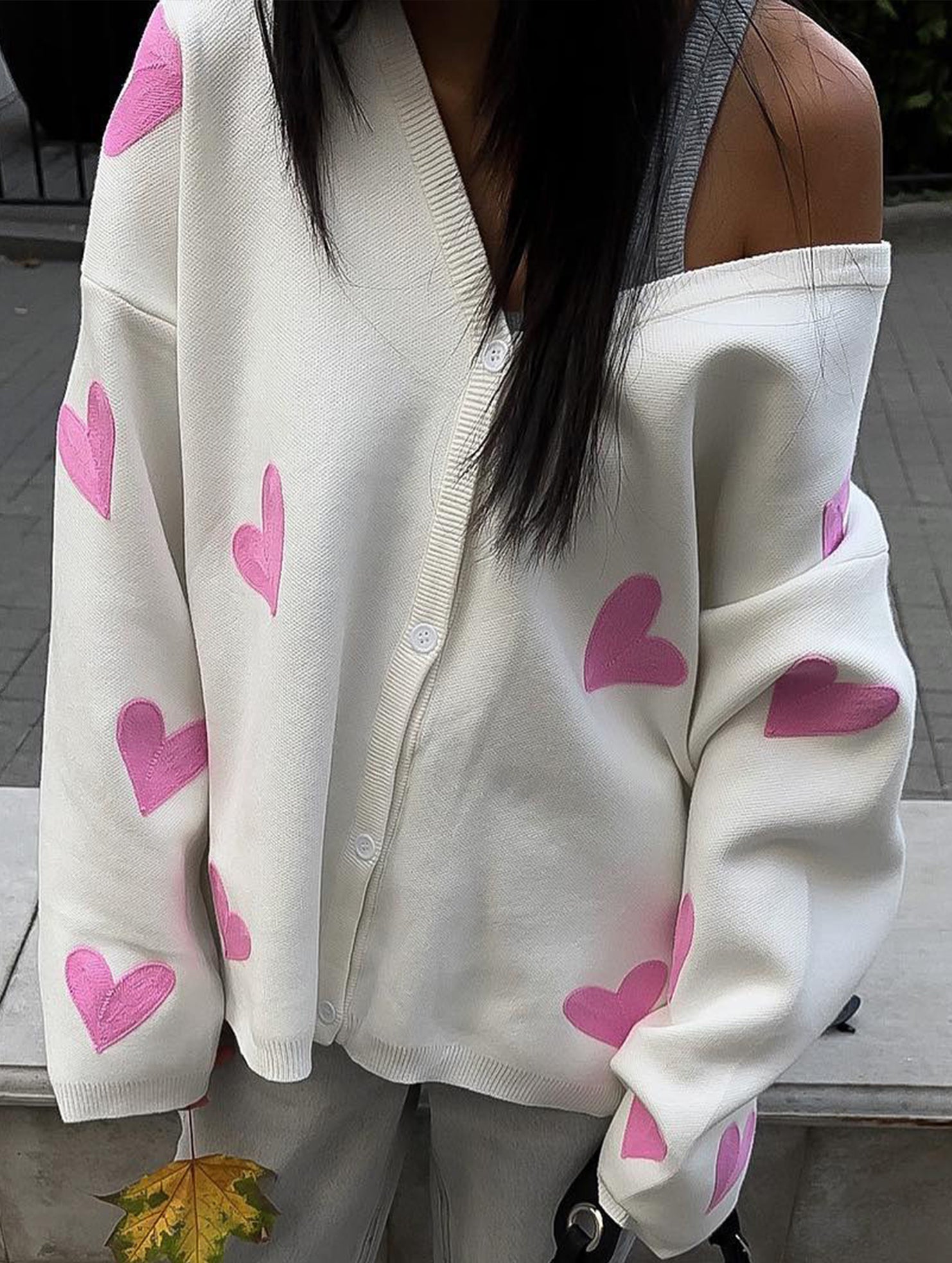 Heart Embroidery Loose Knit Cardigan for Women_CWOCO00753