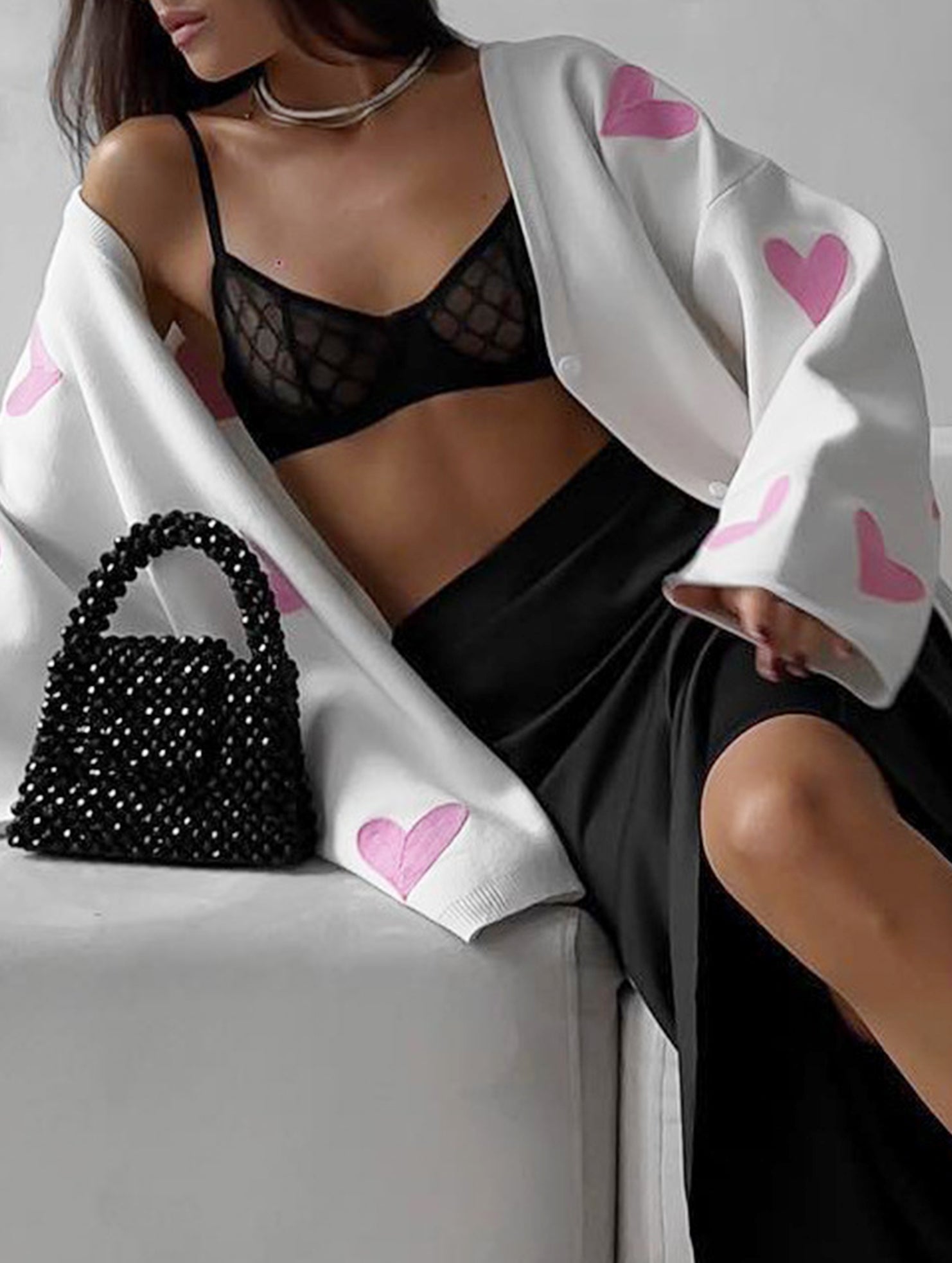 Heart Embroidery Loose Knit Cardigan for Women_CWOCO00753