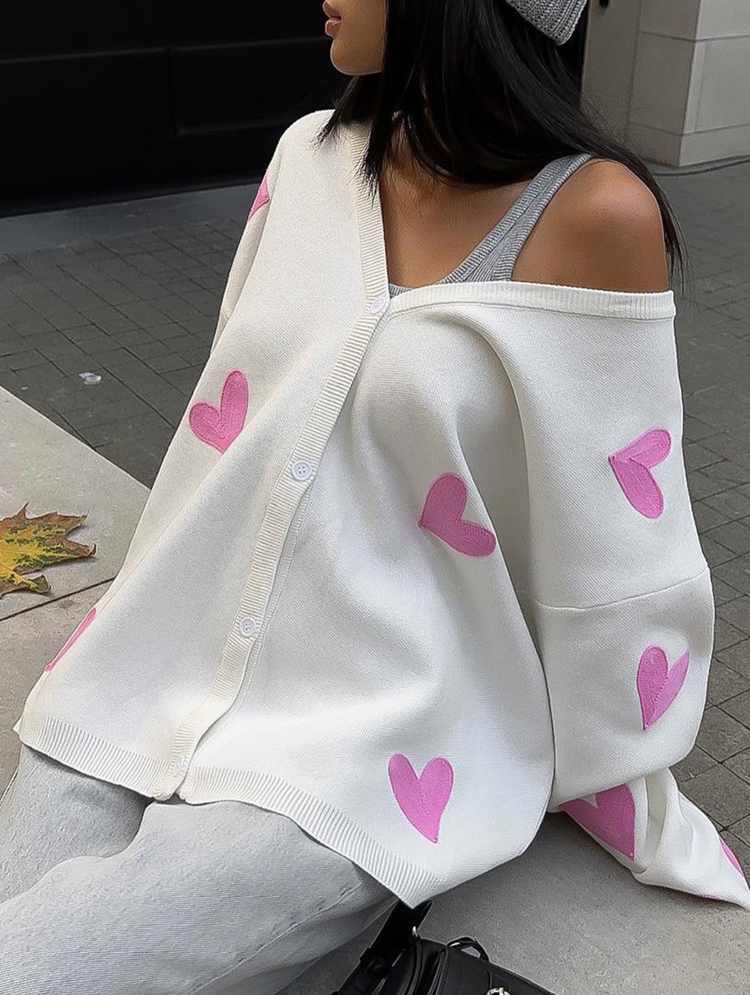 Heart Embroidery Loose Knit Cardigan for Women_CWOCO00753