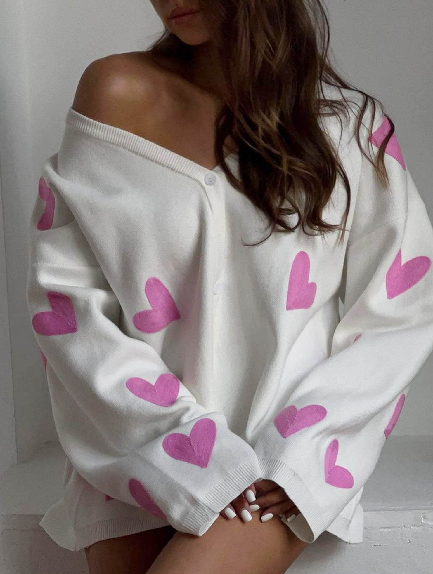 Heart Embroidery Loose Knit Cardigan for Women_CWOCO00753