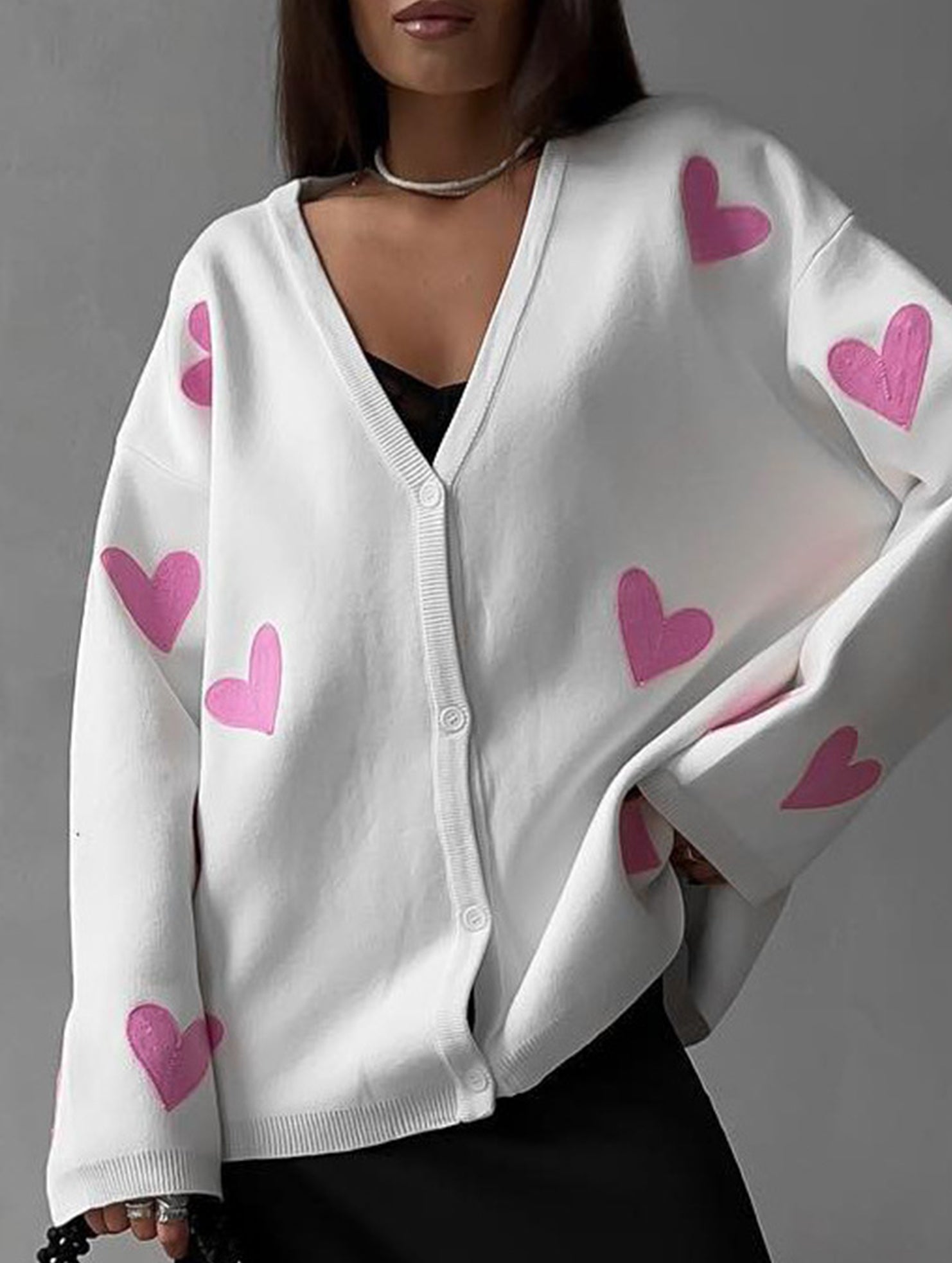 Heart Embroidery Loose Knit Cardigan for Women_CWOCO00753