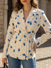 Elegant belted V-neck printed coat for women_CWOCO00755