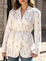 Elegant belted V-neck printed coat for women_CWOCO00755