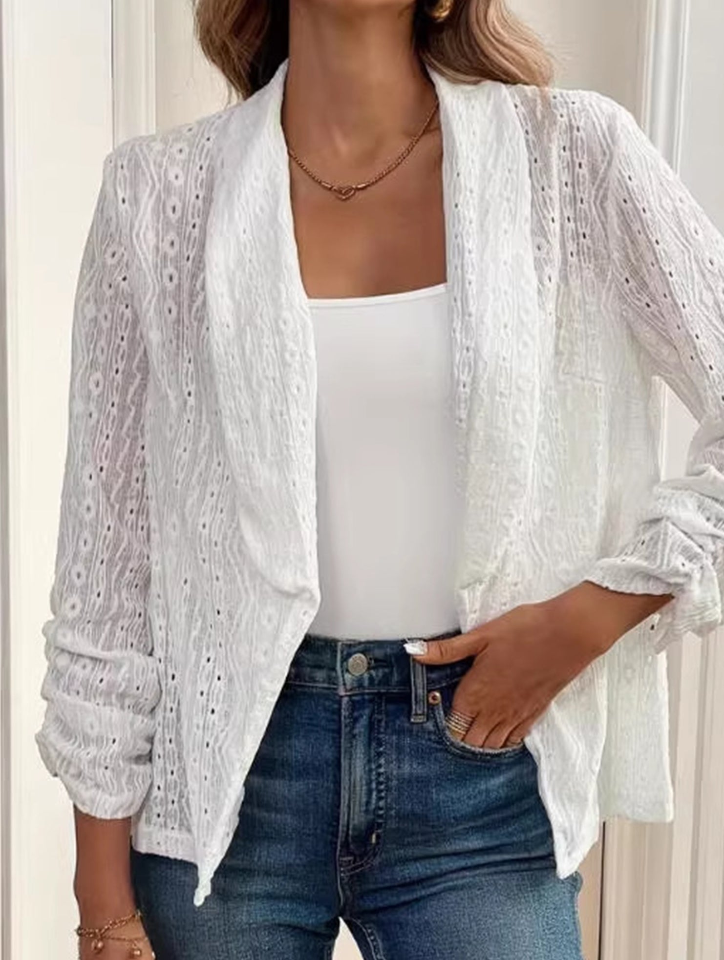 Elegant Jacket with Hollow-out Embroidery for Women_CWOCO00771