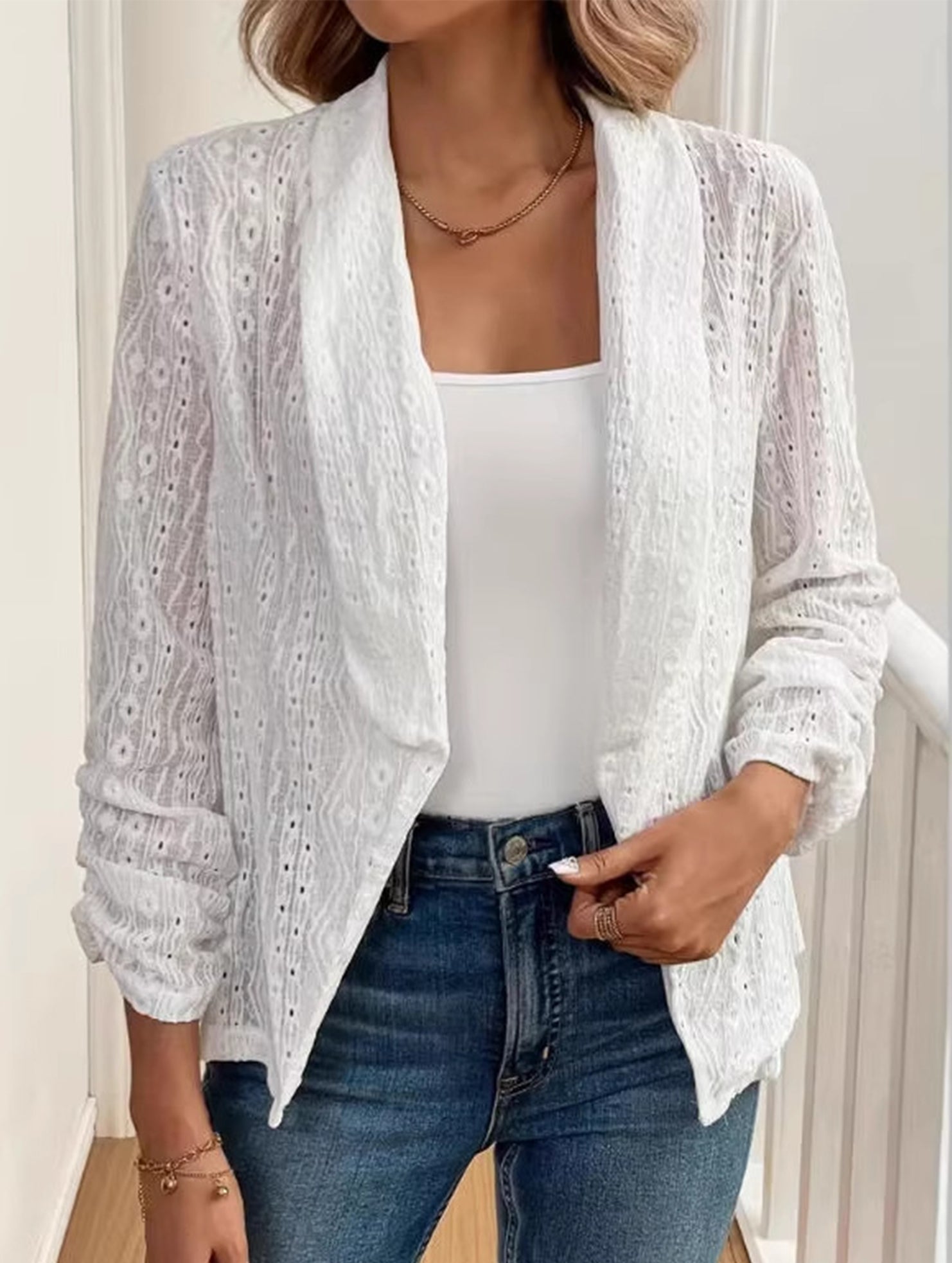 Elegant Jacket with Hollow-out Embroidery for Women_CWOCO00771