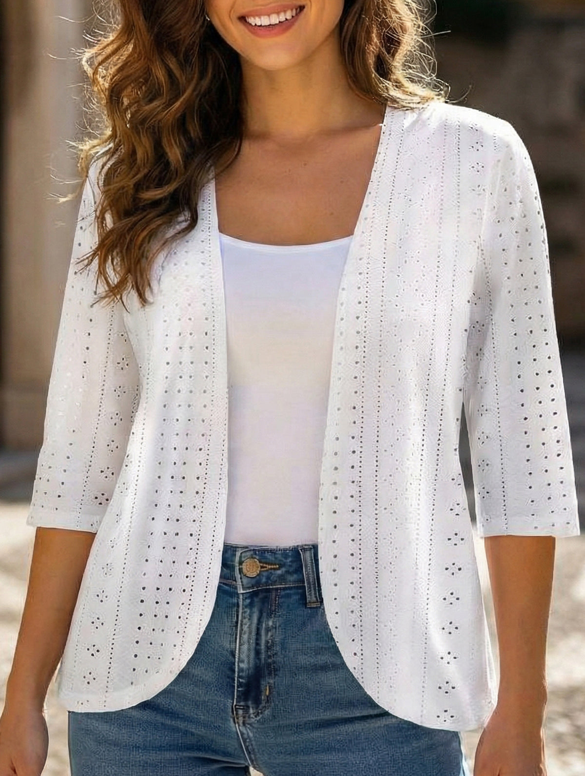 Women's openwork embroidered casual jacket_CWOCO00772