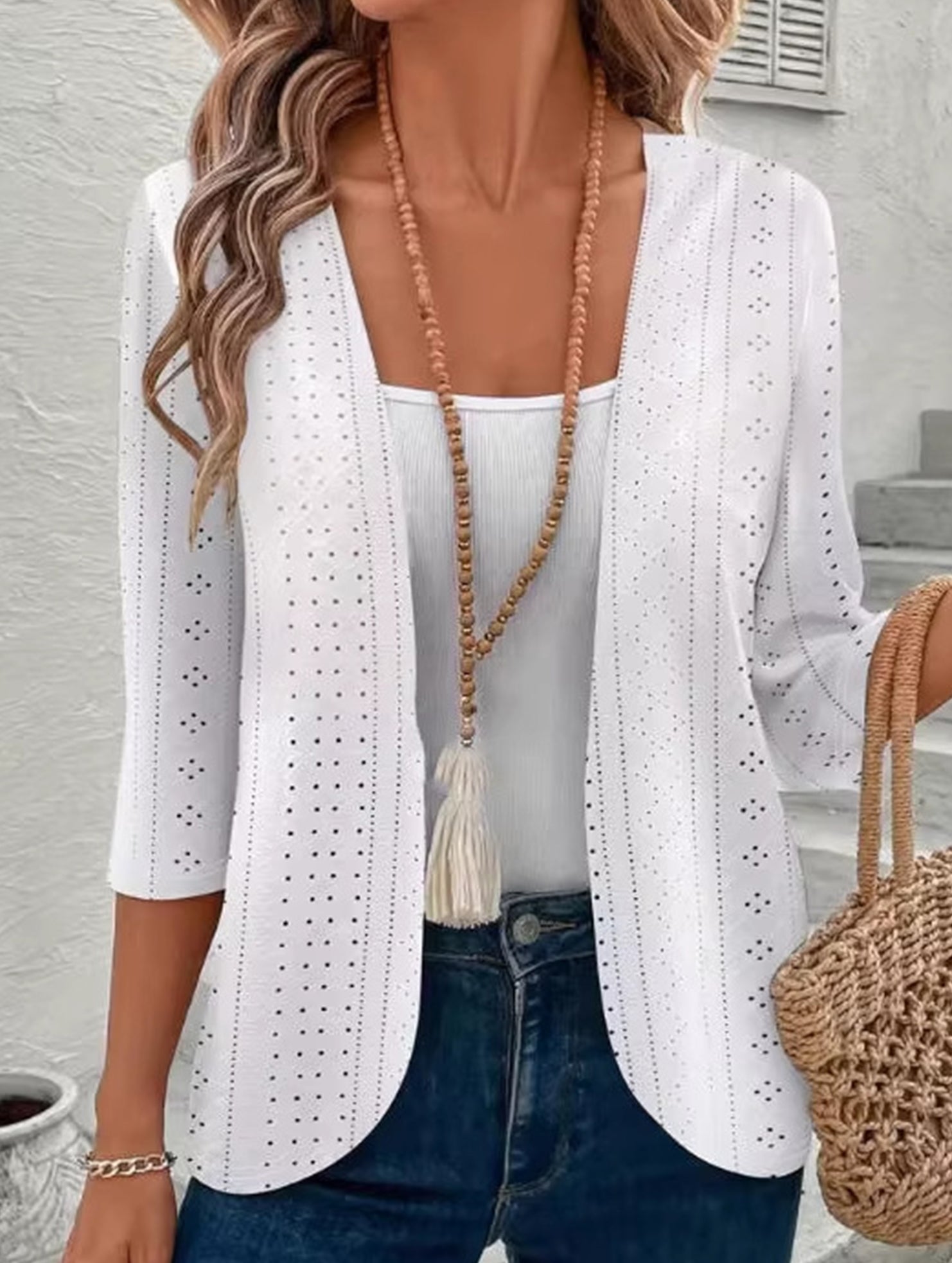 Women's openwork embroidered casual jacket_CWOCO00772