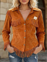 Suede tassel long-sleeved cardigan jacket for women_CWOCO00774
