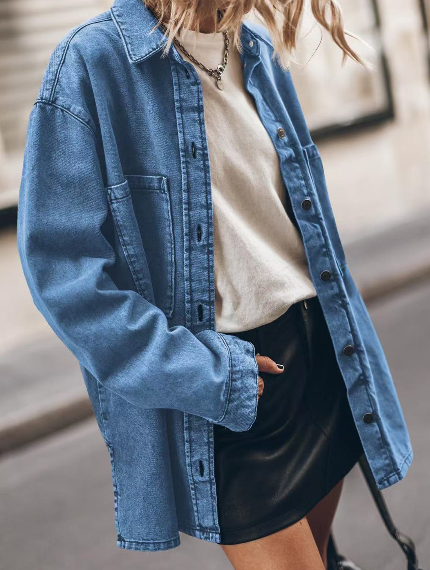 Retro oversized denim shirt for women